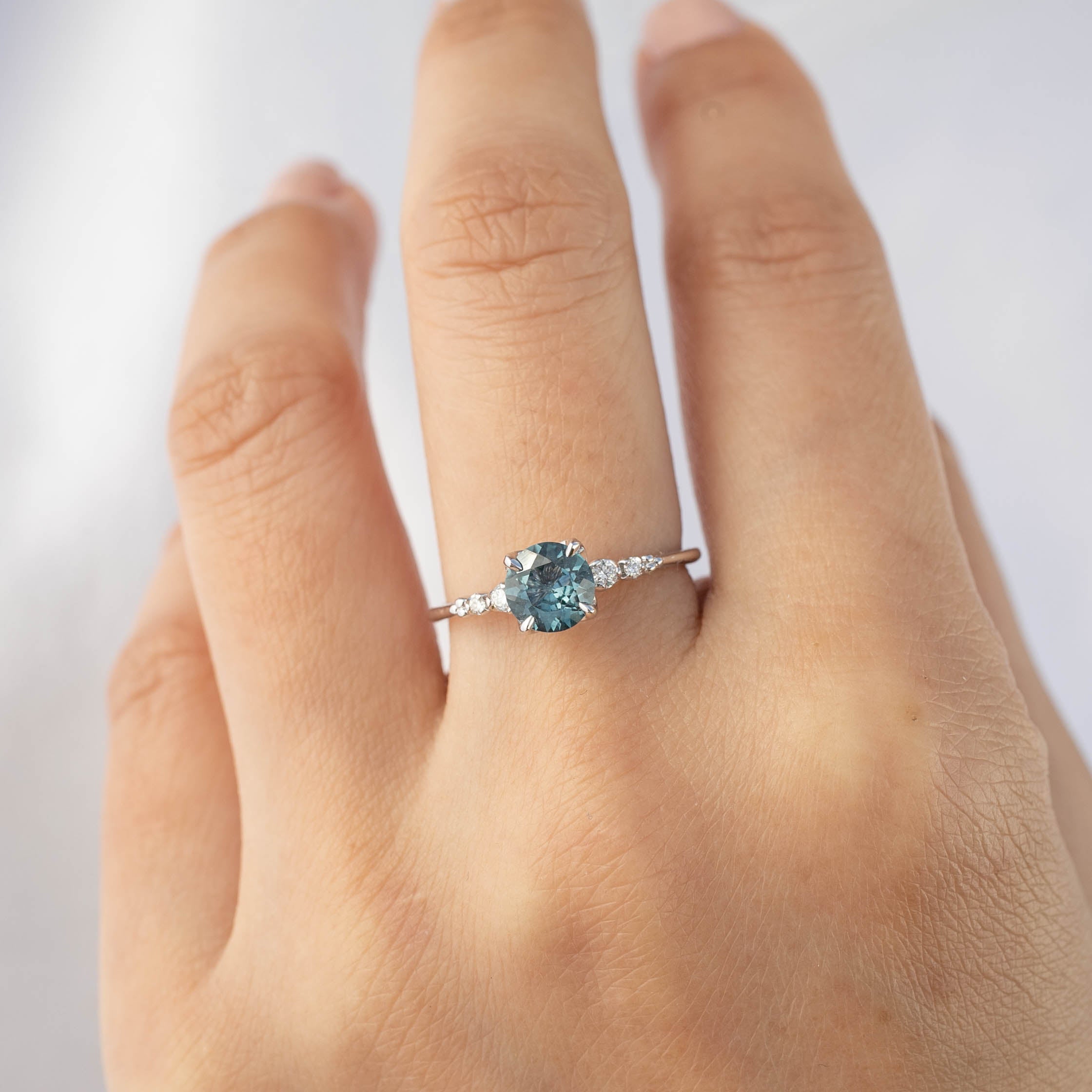 Estel Luxe Ring - 0.95ct Light Teal Blue Montana Sapphire, 14k White Gold (One of a kind)