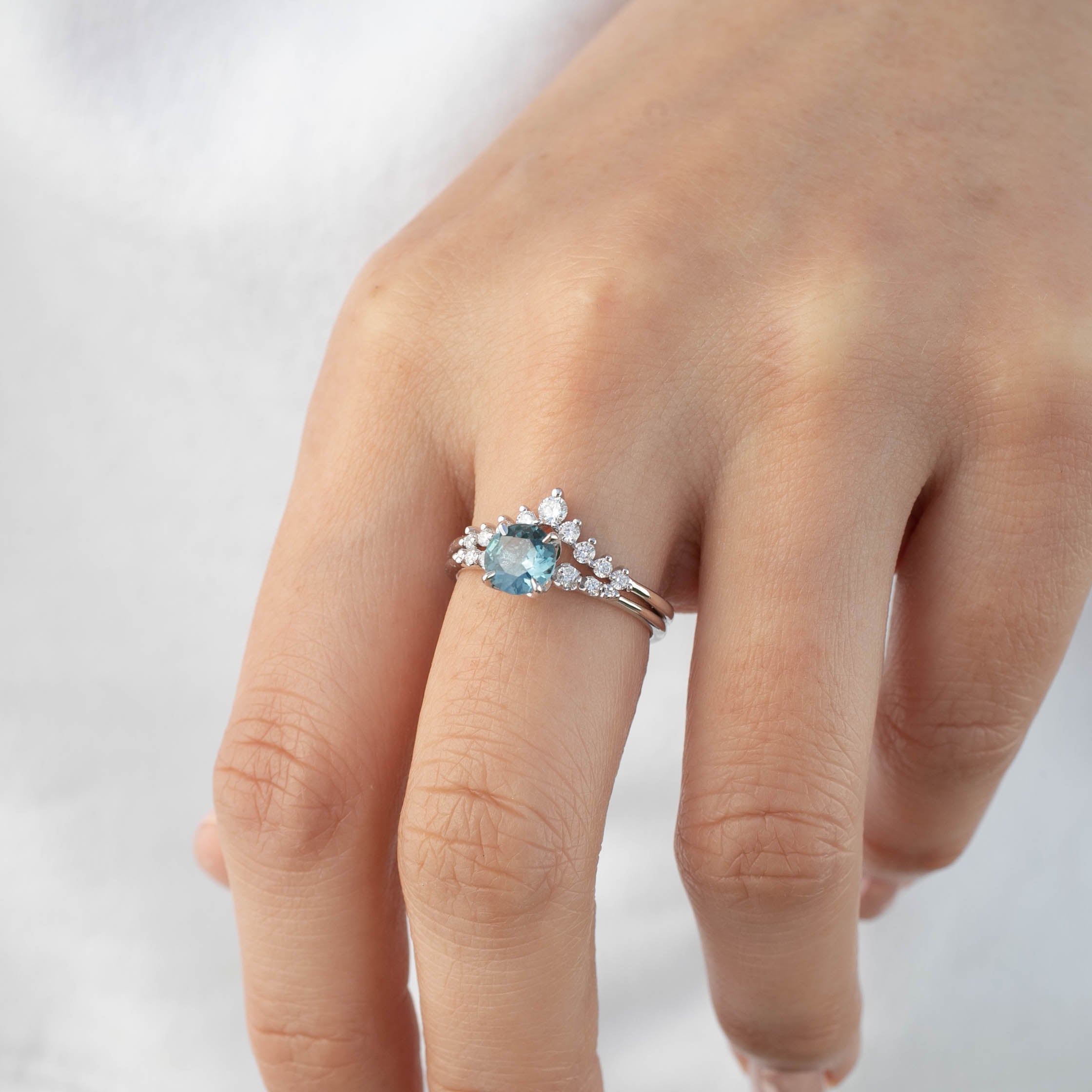 Estel Luxe Ring - 0.95ct Light Teal Blue Montana Sapphire, 14k White Gold (One of a kind)