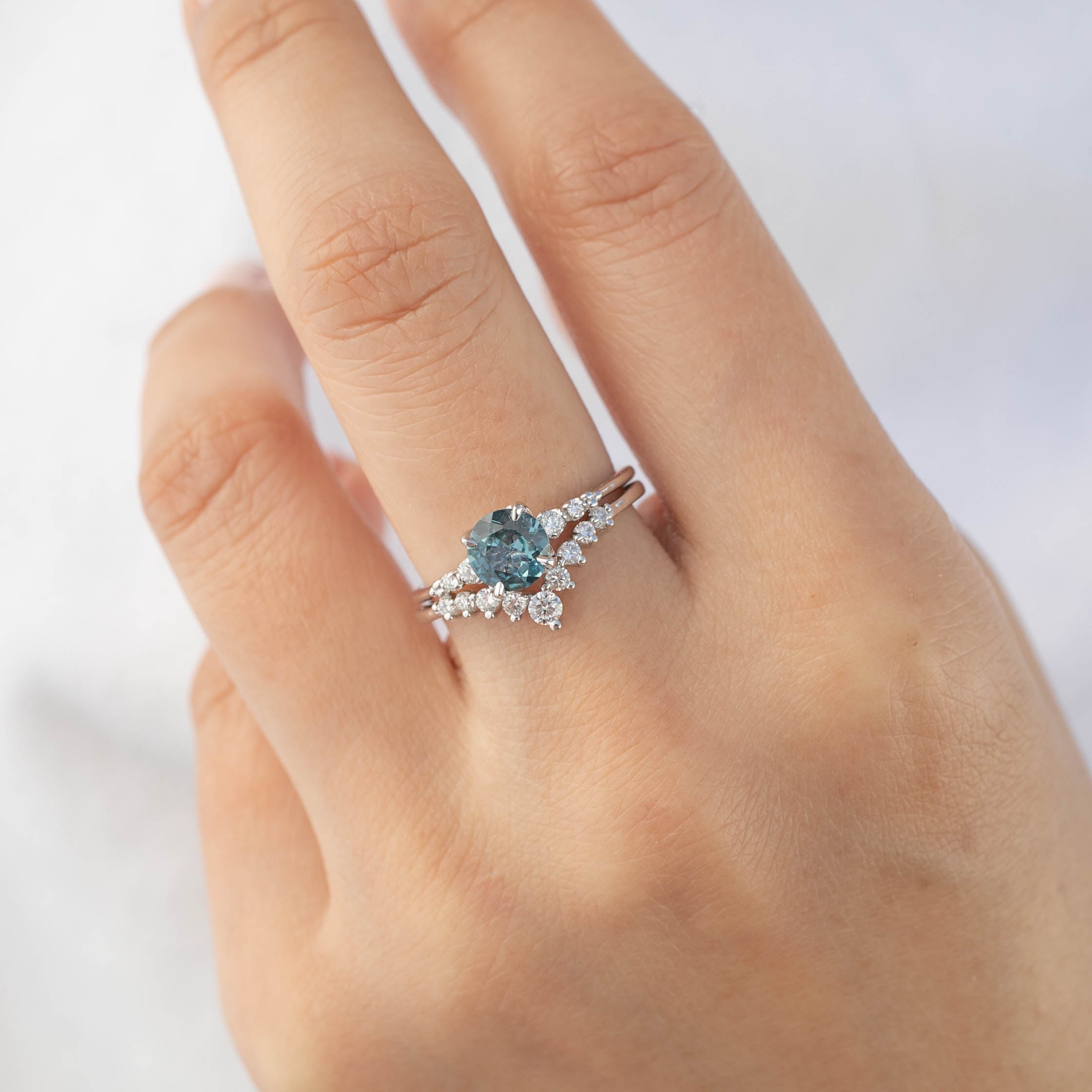 Estel Luxe Ring - 0.95ct Light Teal Blue Montana Sapphire, 14k White Gold (One of a kind)