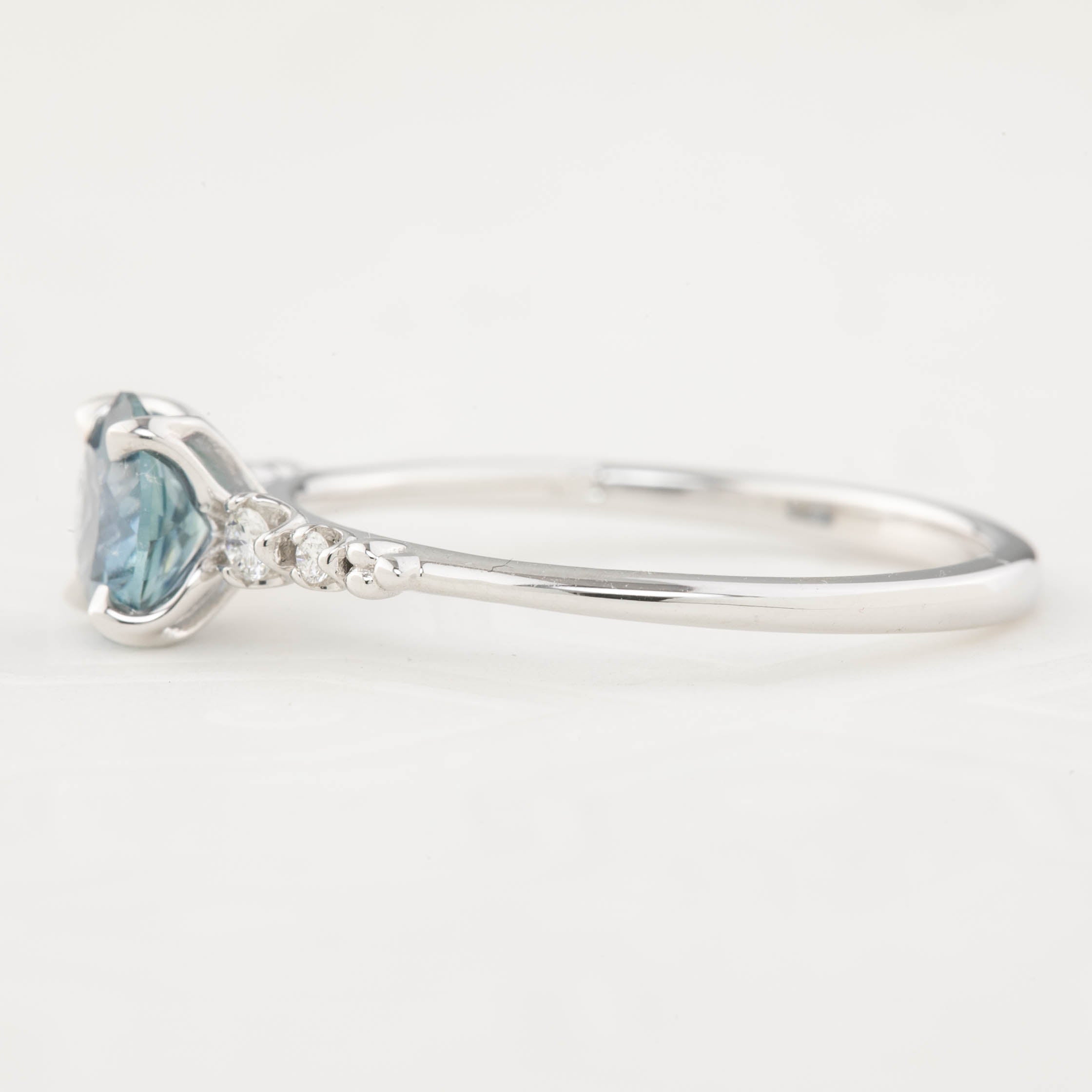 Estel Luxe Ring - 0.95ct Light Teal Blue Montana Sapphire, 14k White Gold (One of a kind)