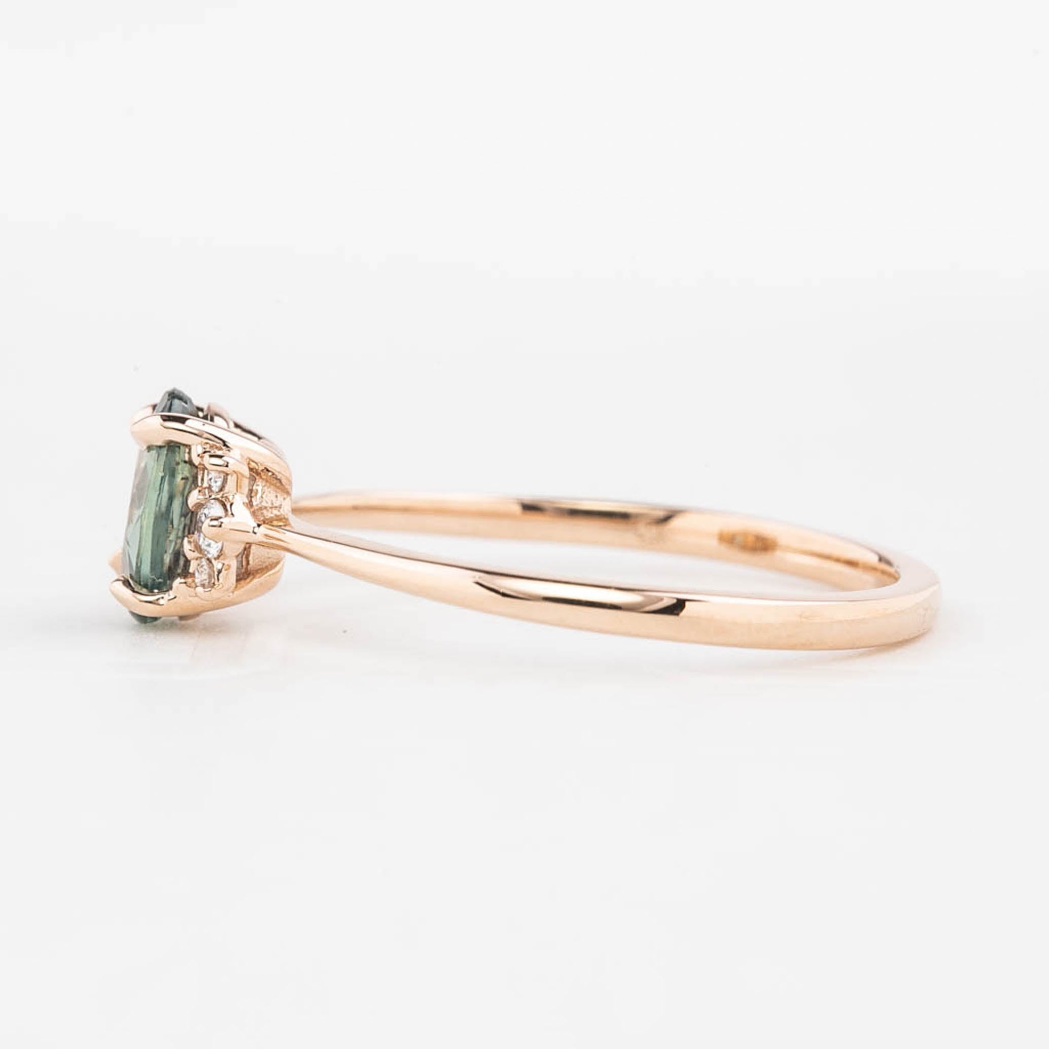 Lena Ring 0.79ct Green Madagascar Sapphire, 14K Rose Gold (One of a kind)