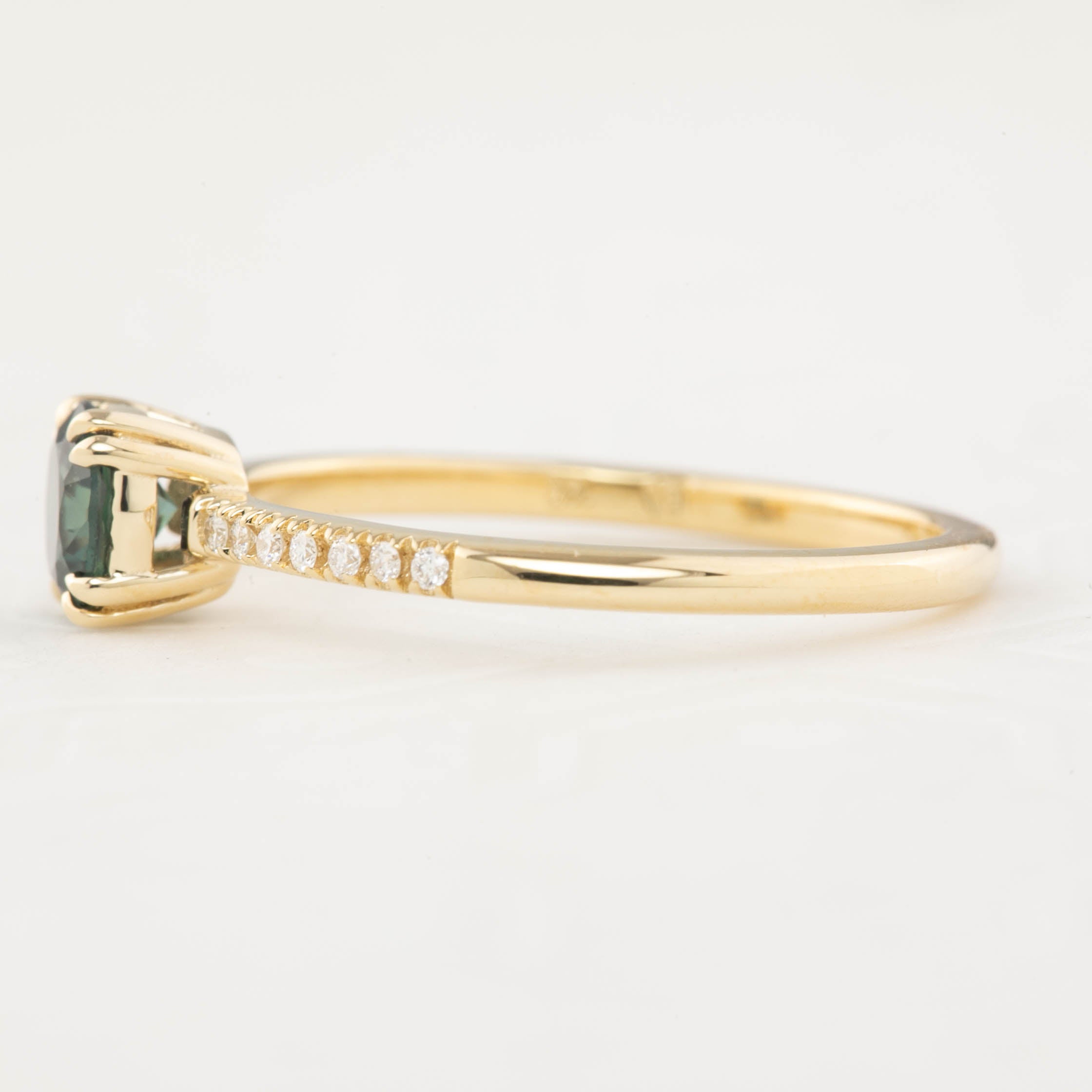 Sabrina Ring 0.68ct Round Queensland Peacock Sapphire, 14k Yellow Gold (One of a kind)