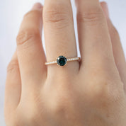 Sabrina Ring 0.68ct Round Queensland Peacock Sapphire, 14k Yellow Gold (One of a kind)