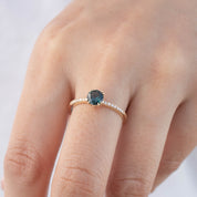 Sabrina Ring 0.68ct Round Queensland Peacock Sapphire, 14k Yellow Gold (One of a kind)