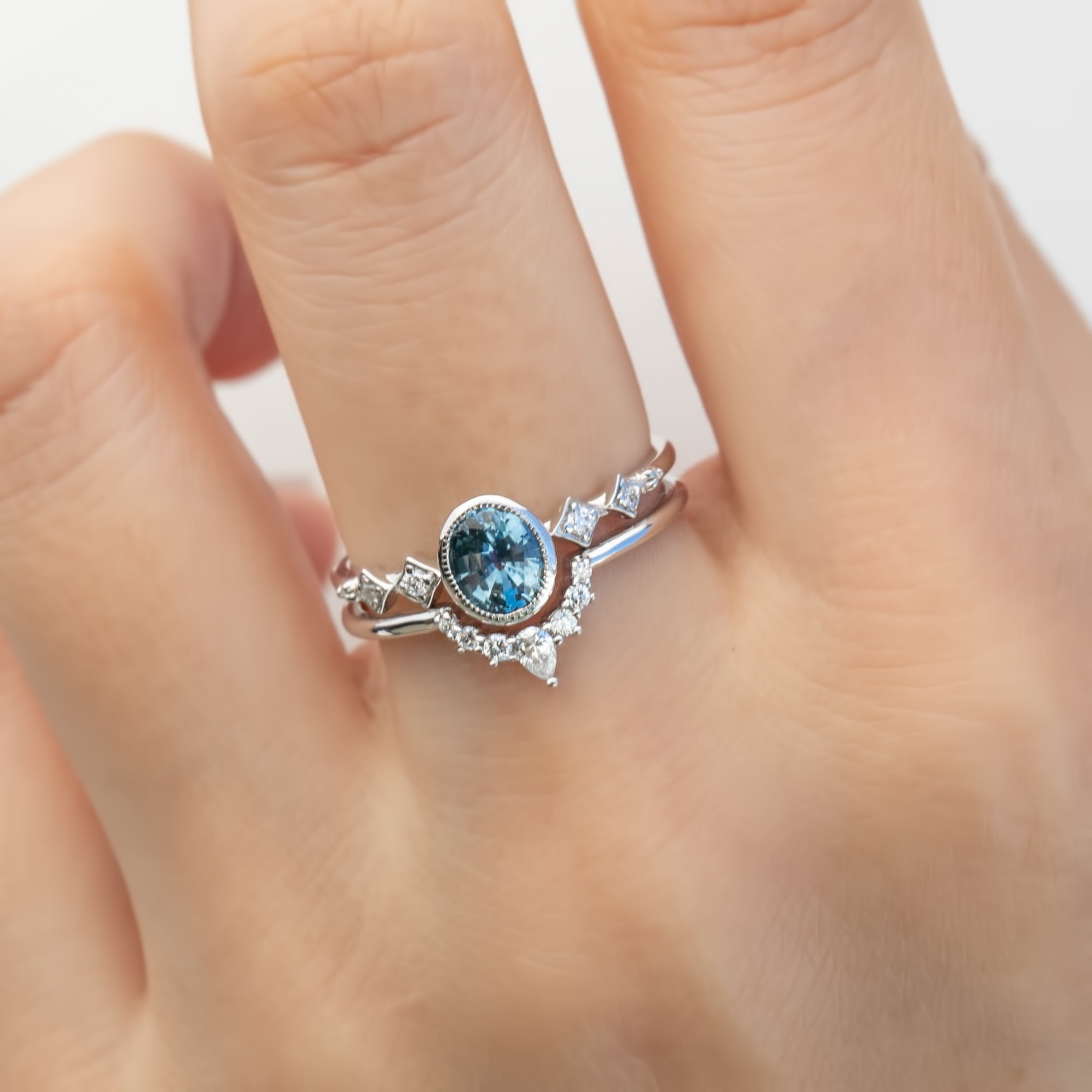 【一点物】セレステリング ・0.80ct・モンタナ産グリーンサファイア・K14WG