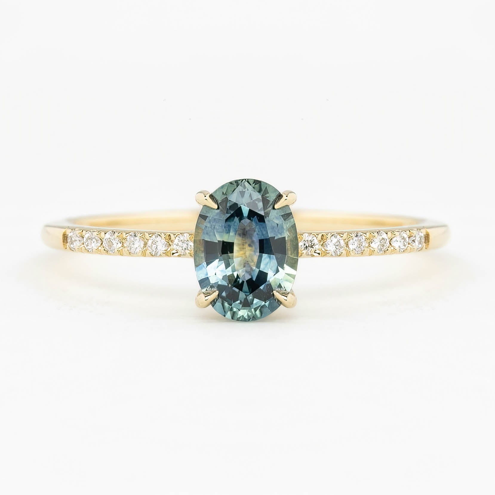 Audrey Ring 0.97ct Light Blue Green Oval Montana Sapphire (One of a kind)
