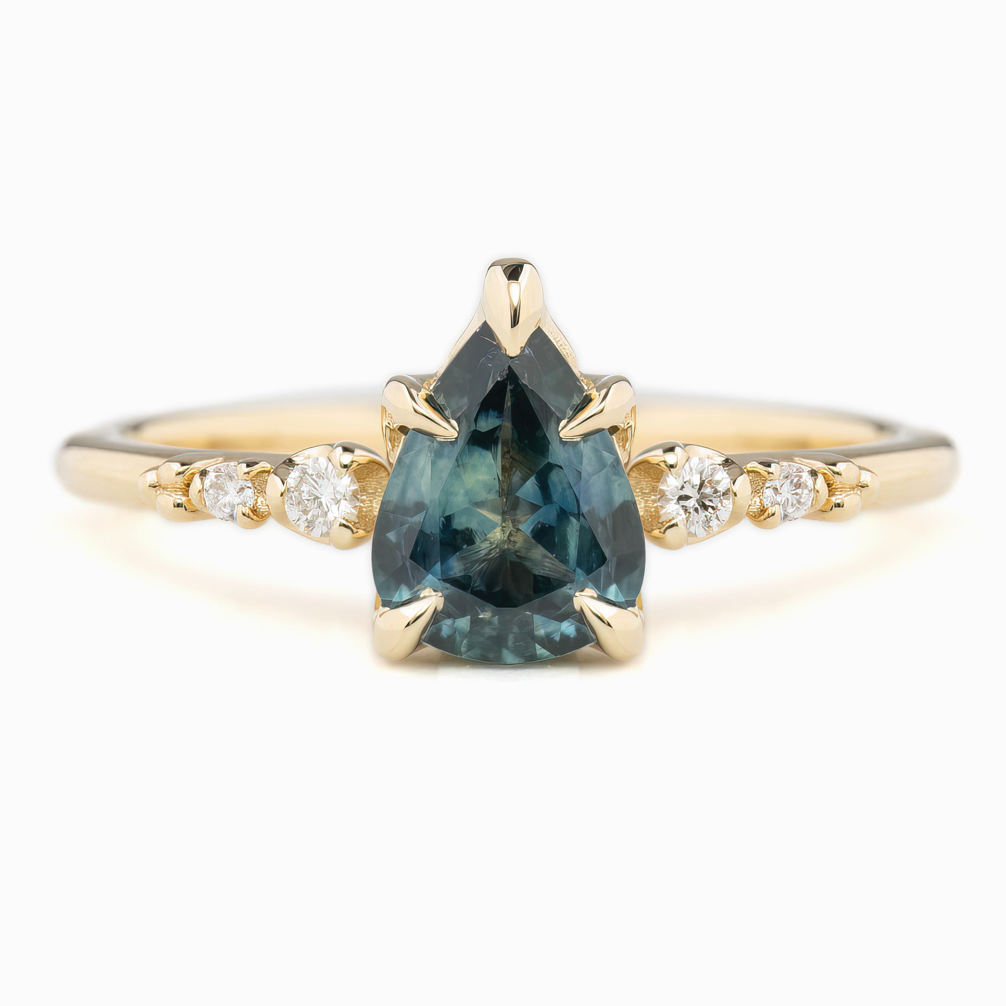 Estel Fleur Ring, 1.26ct Teal Blue Montana Sapphire, 14K Yellow Gold (One of a kind)
