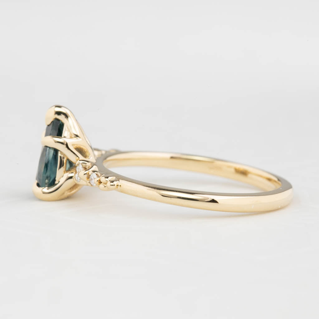 Estel Fleur Ring, 1.26ct Teal Blue Montana Sapphire, 14K Yellow Gold (One of a kind)