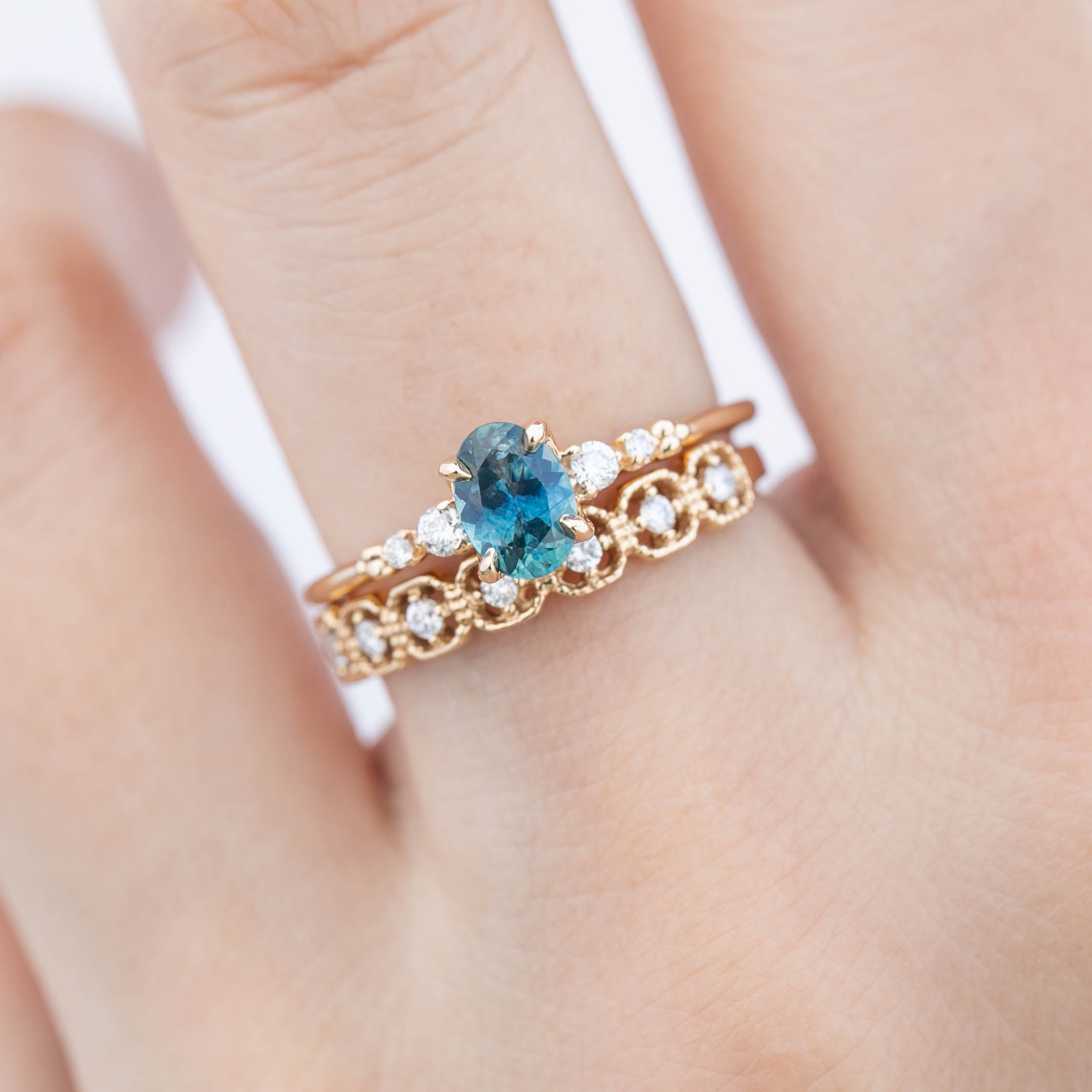 Estel Fleur Four Prongs Ring - 0.73ct Teal Blue Green Montana Sapphire (One of a kind)