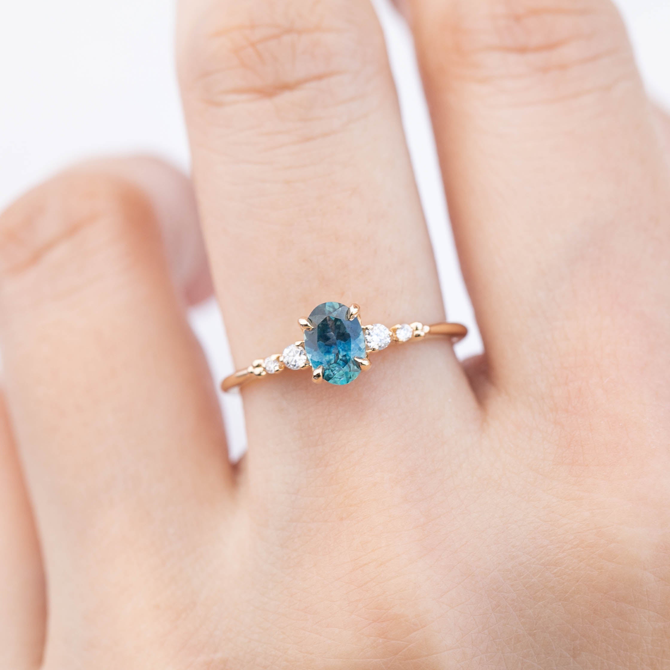 Estel Fleur Four Prongs Ring - 0.73ct Teal Blue Green Montana Sapphire (One of a kind)