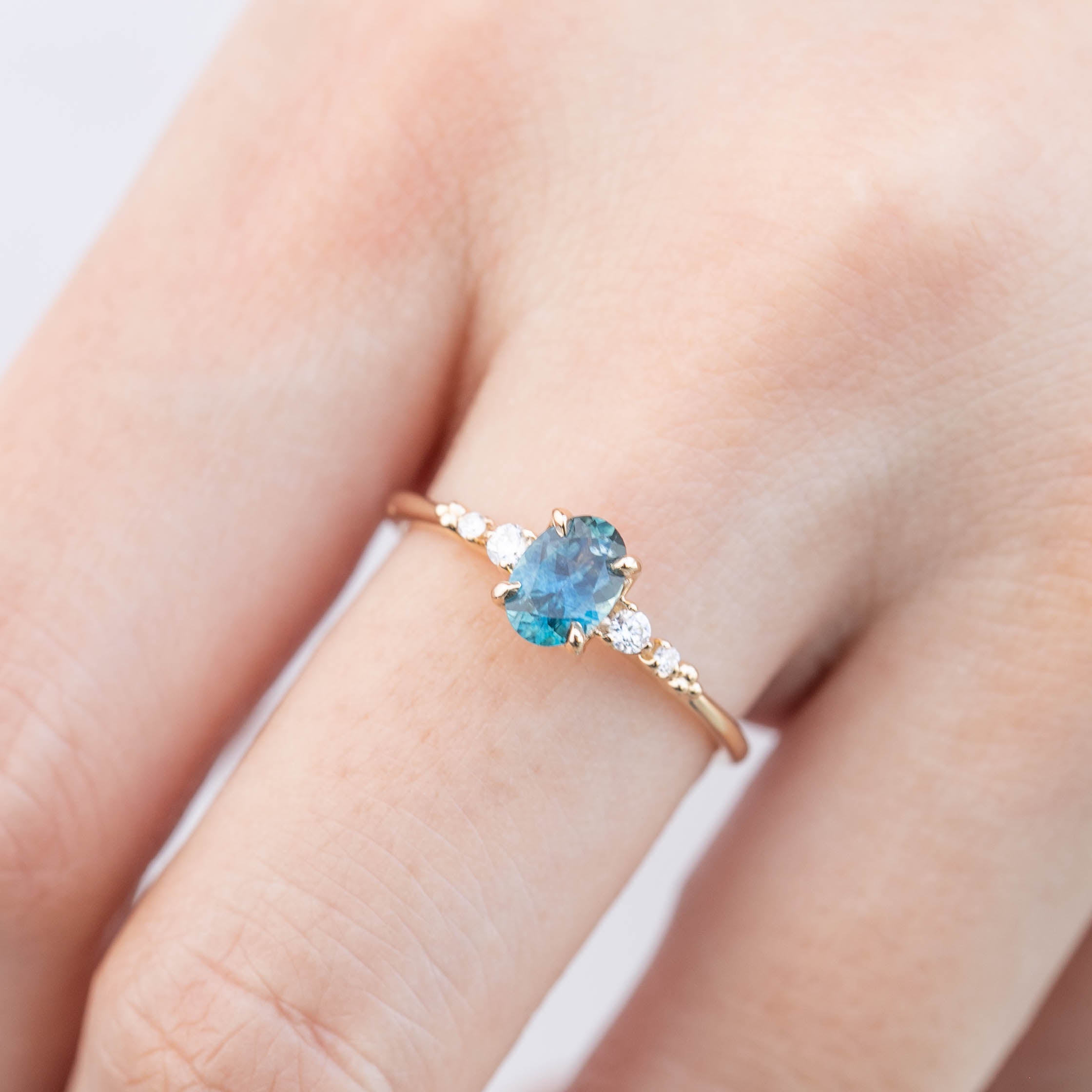 Estel Fleur Four Prongs Ring - 0.73ct Teal Blue Green Montana Sapphire (One of a kind)