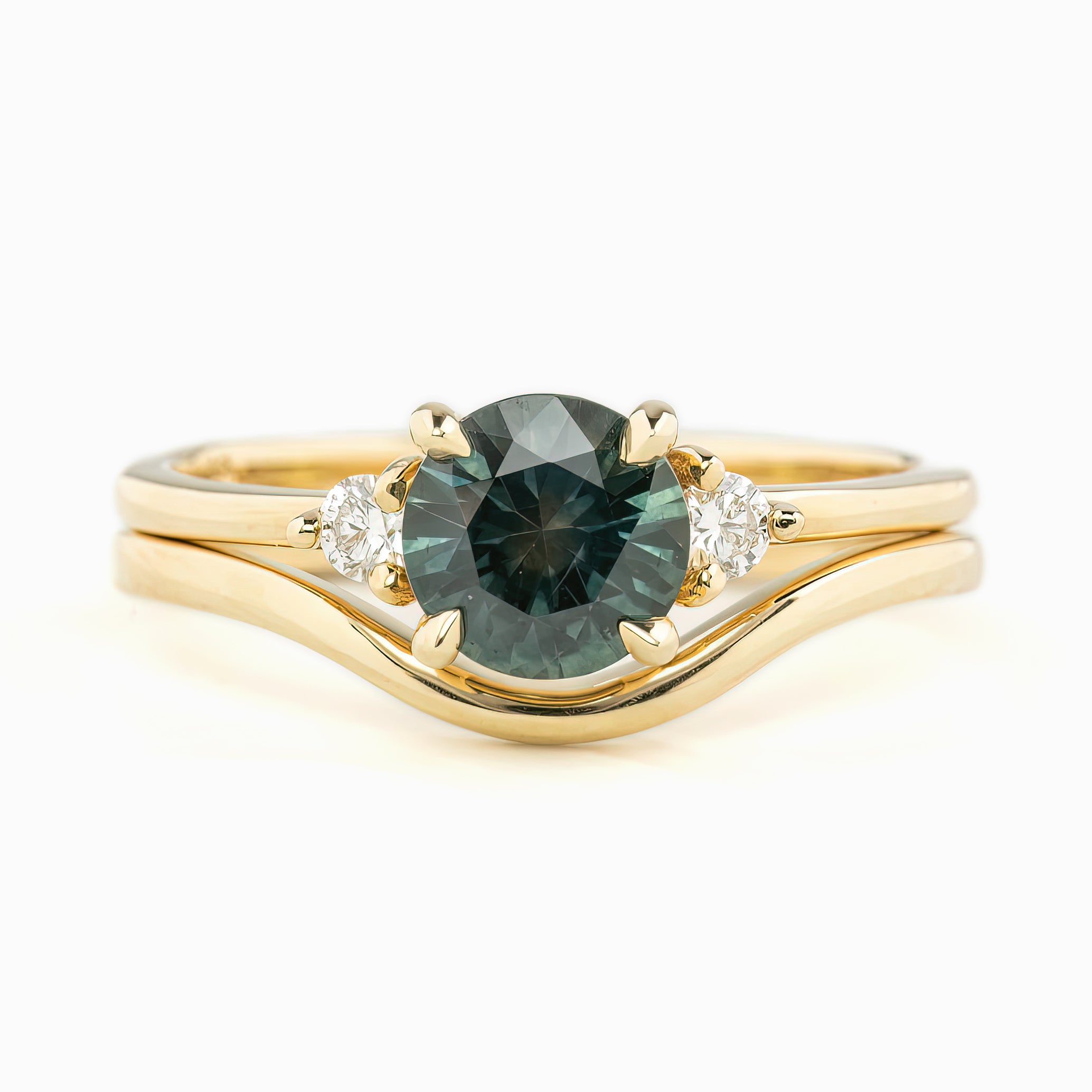 Emilie Ring 1.12ct Green Blue Round Montana Sapphire Ring, 14k Yellow Gold (One of a kind)