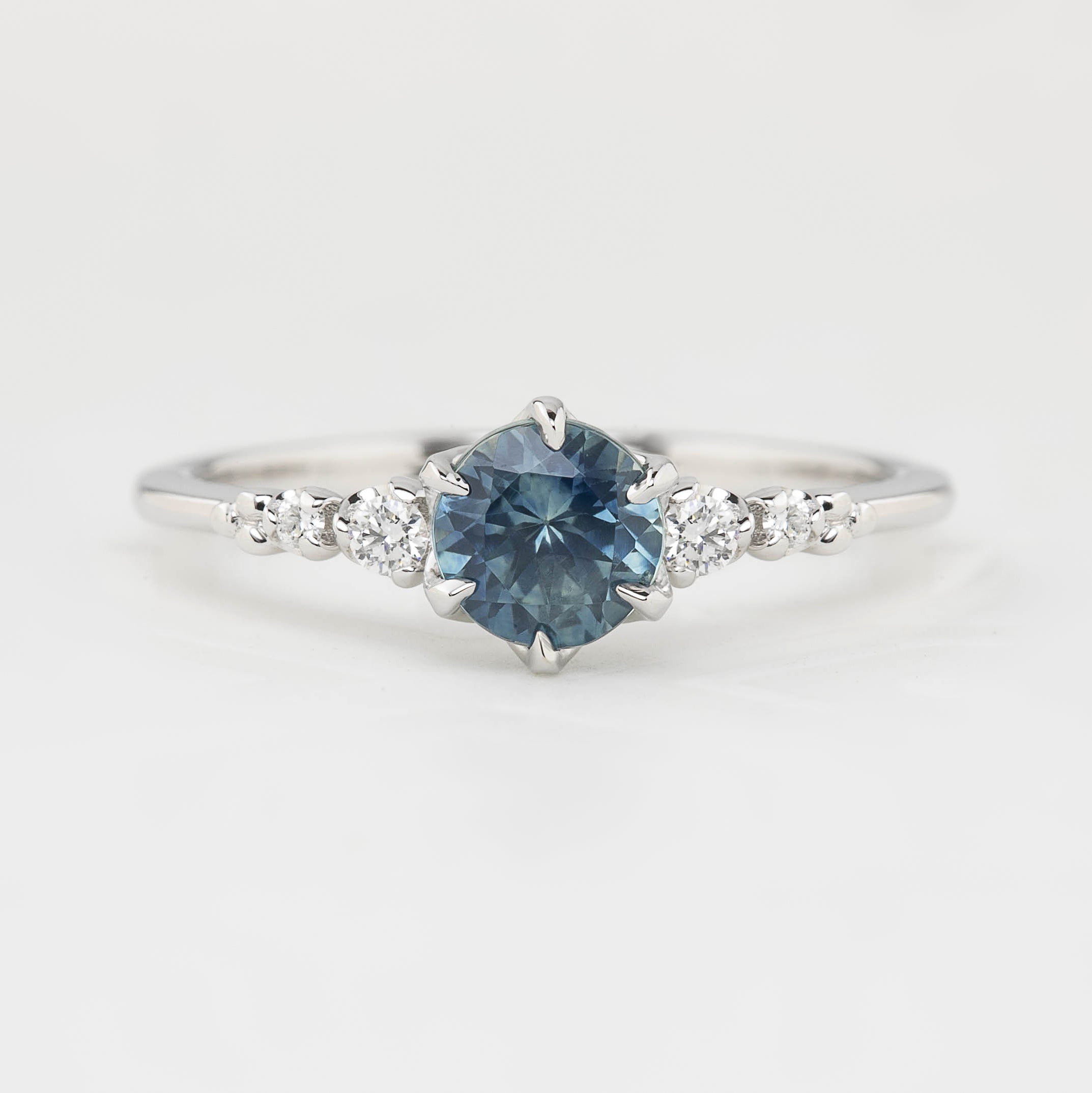 Estel Fleur Six Prongs Ring 0.78ct Blue Montana Sapphire, 14k White Gold (One of a kind)