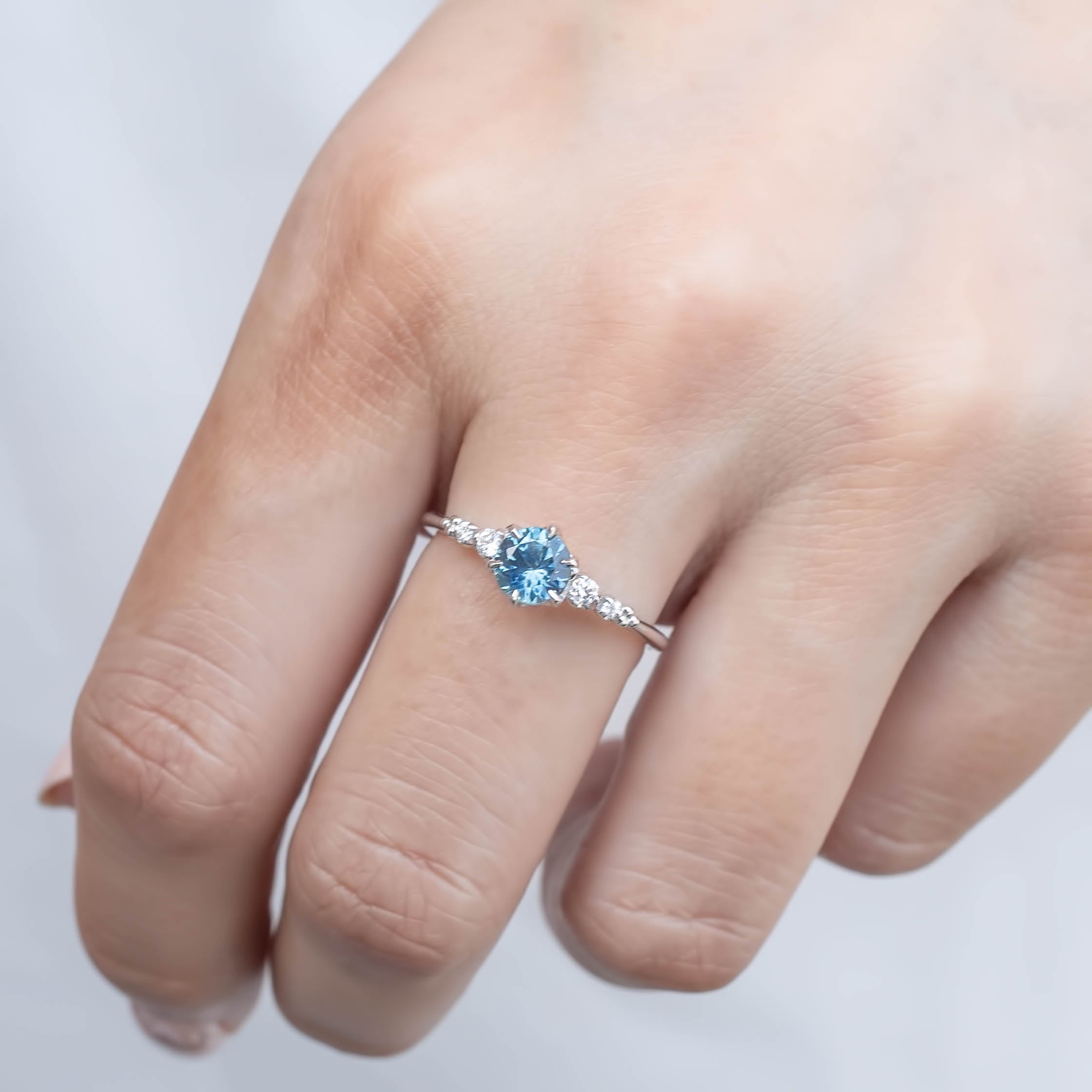 Estel Fleur Six Prongs Ring 0.78ct Blue Montana Sapphire, 14k White Gold (One of a kind)