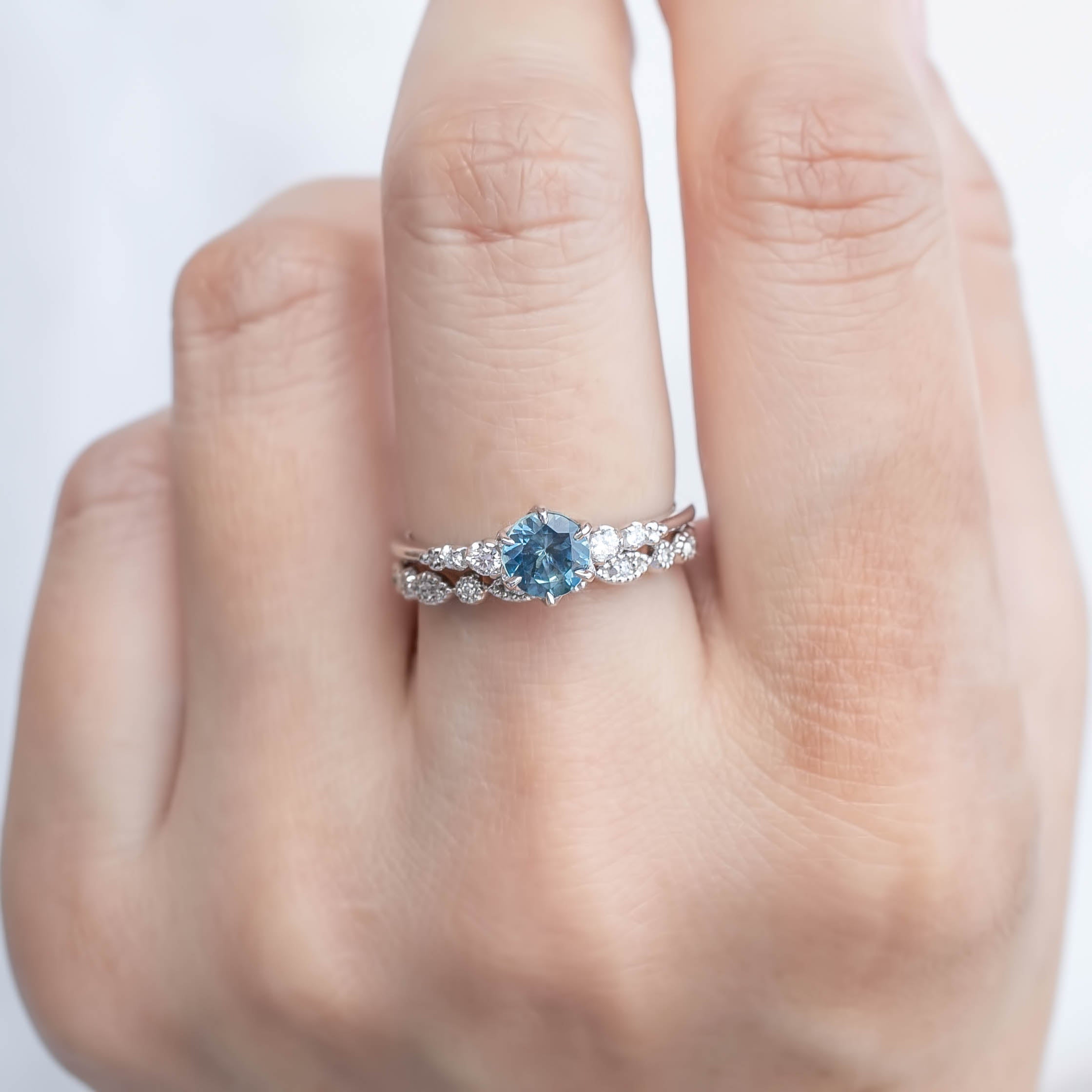 Estel Fleur Six Prongs Ring 0.78ct Blue Montana Sapphire, 14k White Gold (One of a kind)
