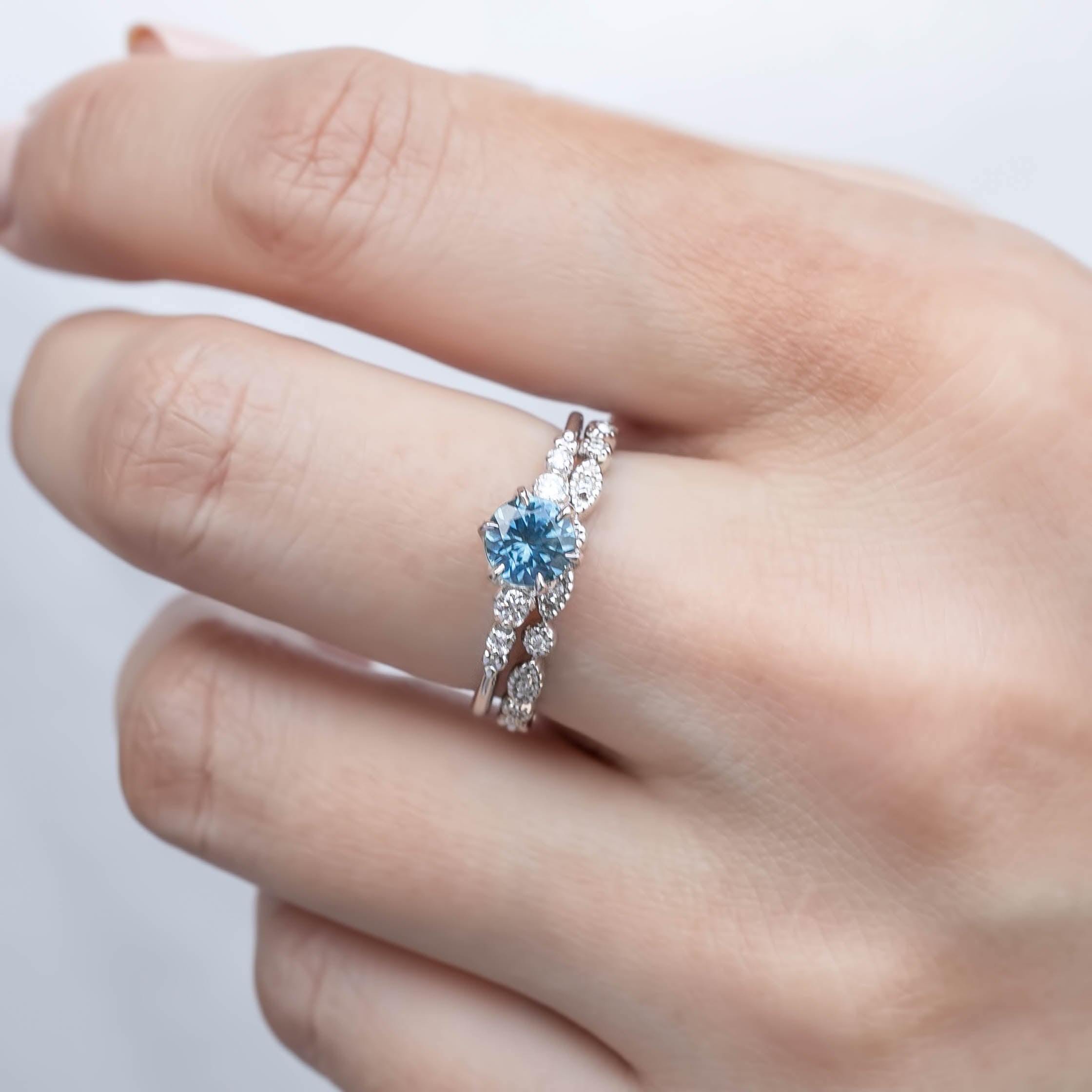 Estel Fleur Six Prongs Ring 0.78ct Blue Montana Sapphire, 14k White Gold (One of a kind)