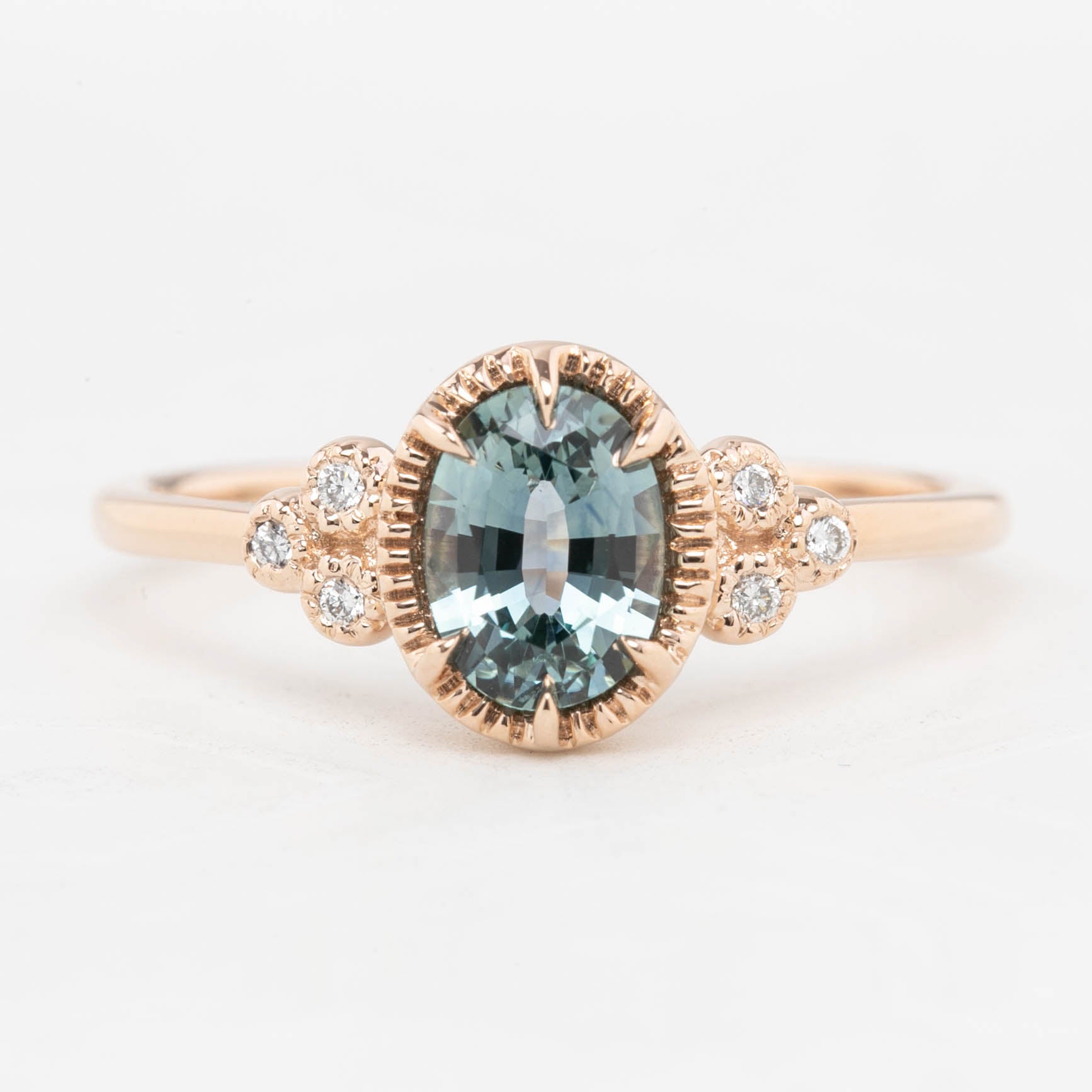 Celine Ring - 0.86ct Blue Green Montana Sapphire Ring, 14k Rose Gold (One of a kind)