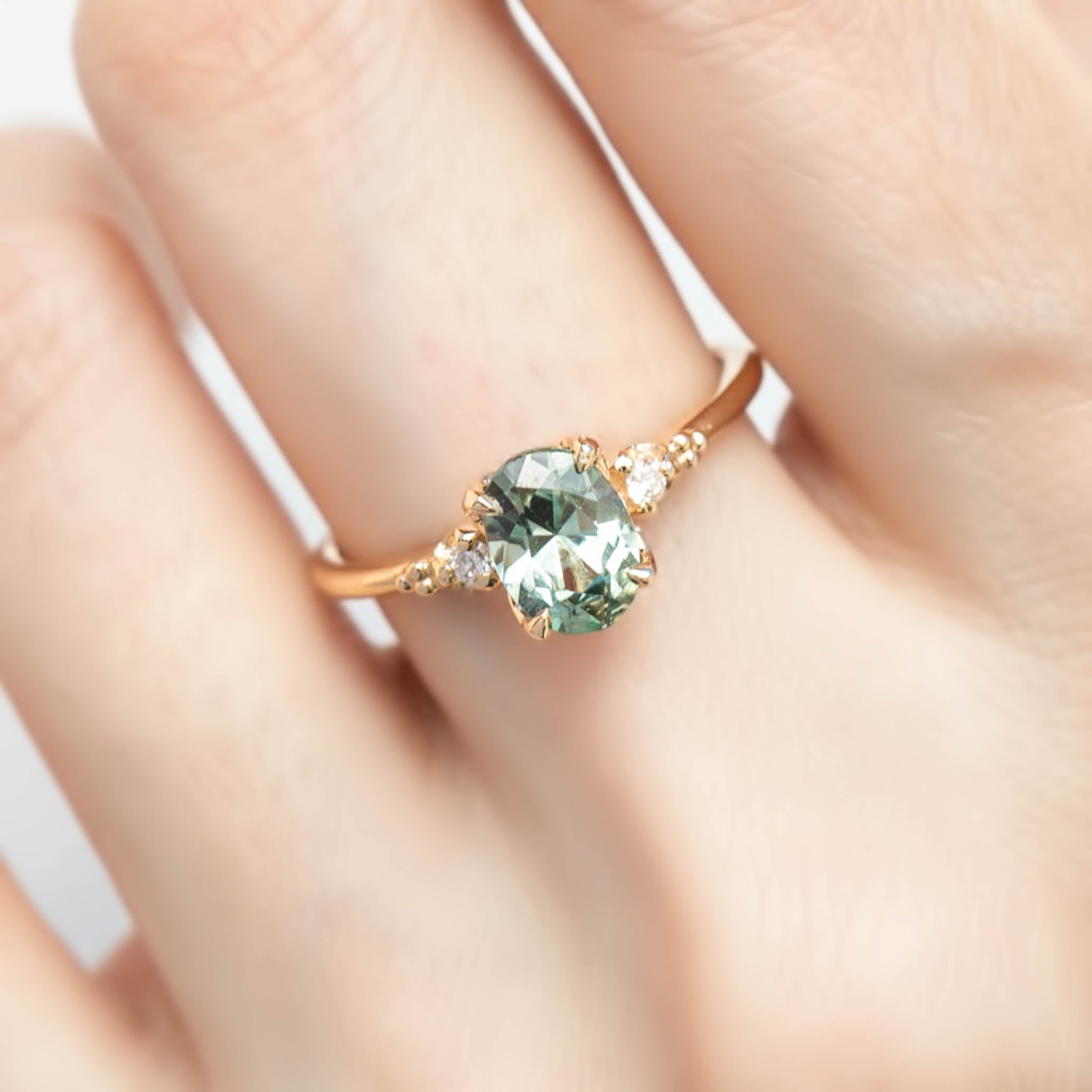 【即日配送】エステルリング ・1.28ct・非加熱モンタナ産ブルーグリーンサファイア・K14YG