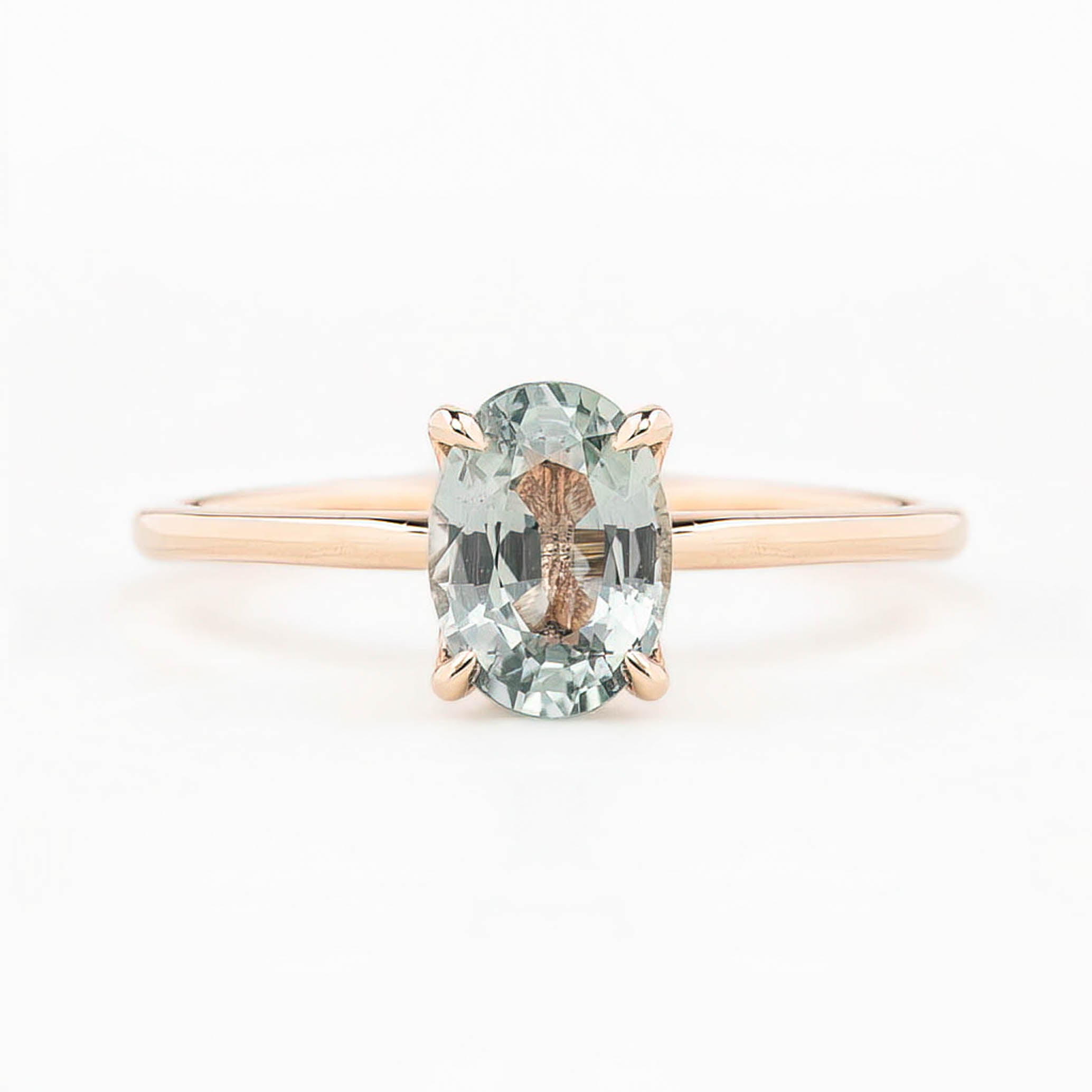 Sara Ring 1.31ct Light Blue Green Unheated Sapphire, 14K Rose Gold (One of a kind)