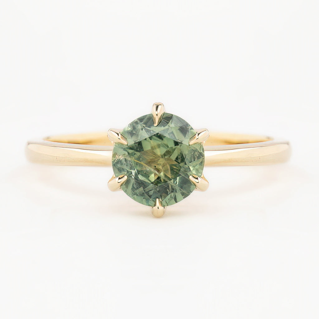 Floryn Ring 1.46ct Light Green Round Montana Sapphire, 14K Yellow Gold (One of a kind)