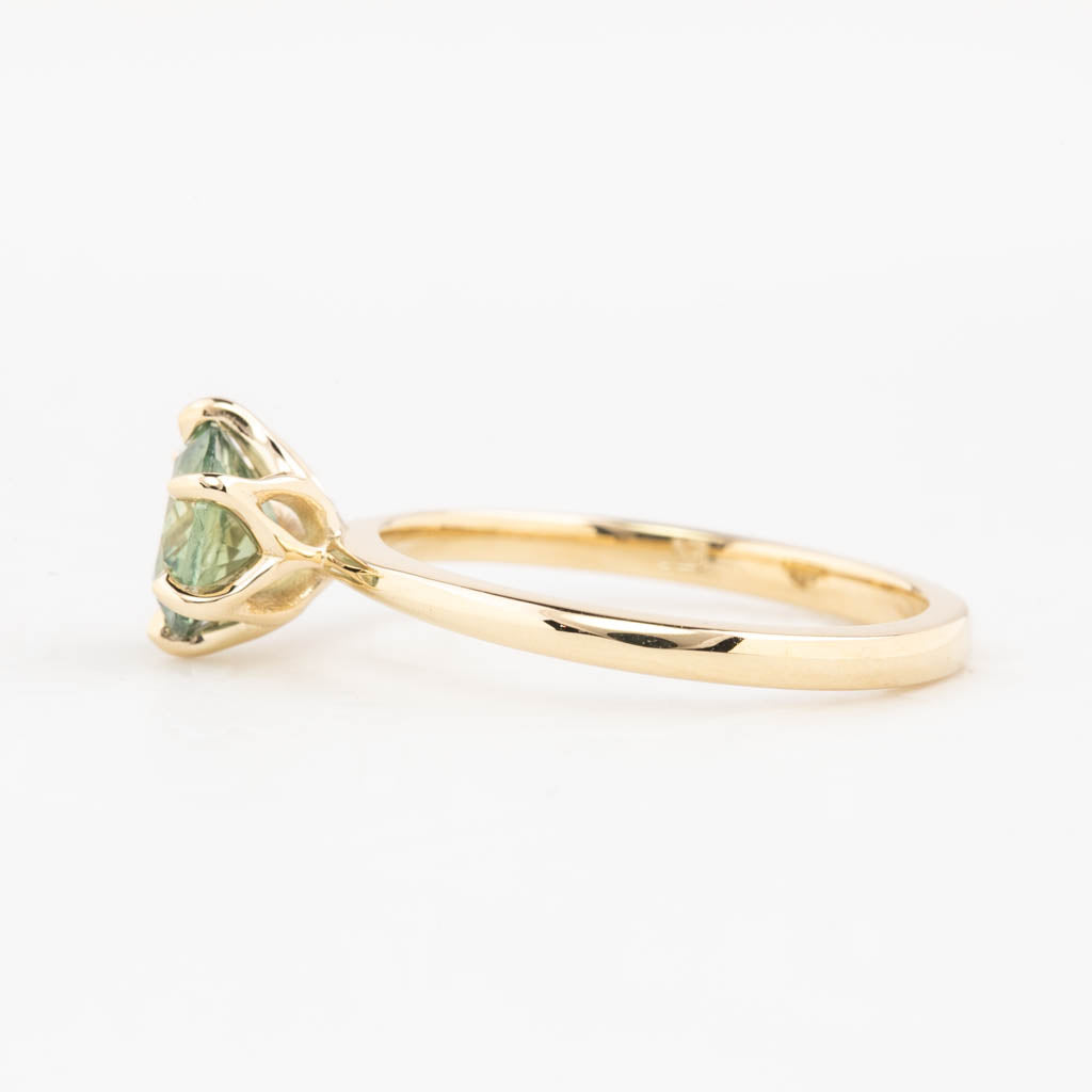 Floryn Ring 1.46ct Light Green Round Montana Sapphire, 14K Yellow Gold (One of a kind)
