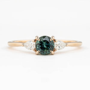 Olivia Ring 0.74ct Teal Blue Green Queensland Round Sapphire Ring, 14k Rose Gold (One of a kind)