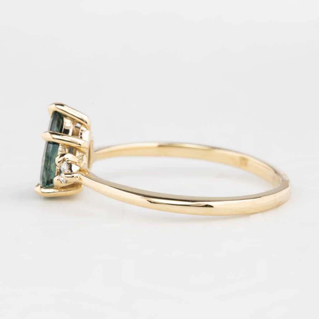 Emilie Ring 0.97ct Green Montana Sapphire, 14K Yellow Gold (One of a kind)