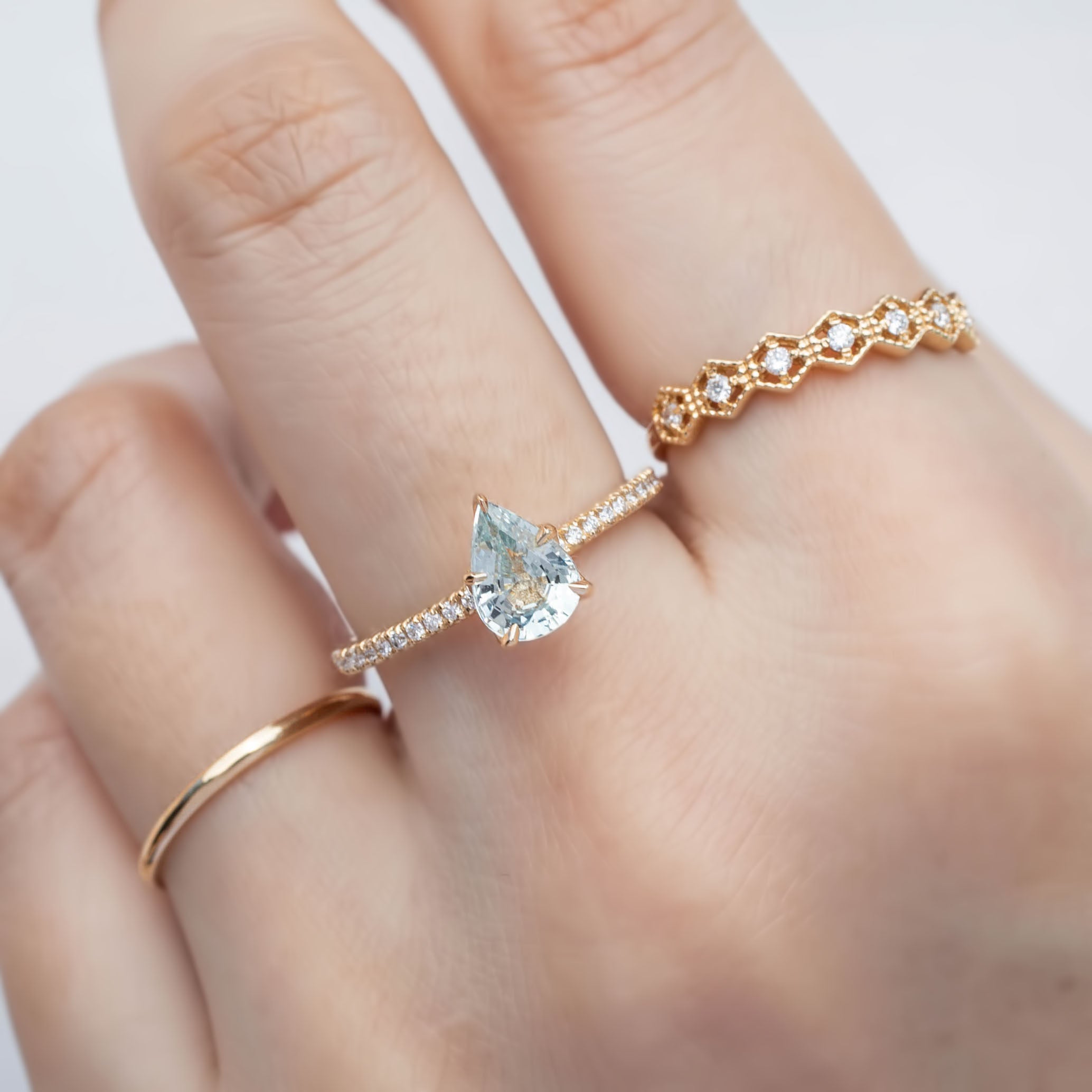 Maria Ring Pear Cut Light Green Madagascar Sapphire, 14k Yellow Gold (One of a kind)