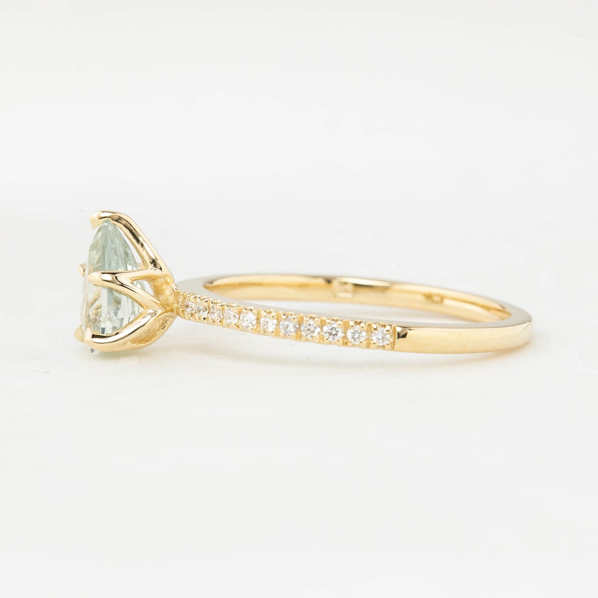 Maria Ring Pear Cut Light Green Madagascar Sapphire, 14k Yellow Gold (One of a kind)
