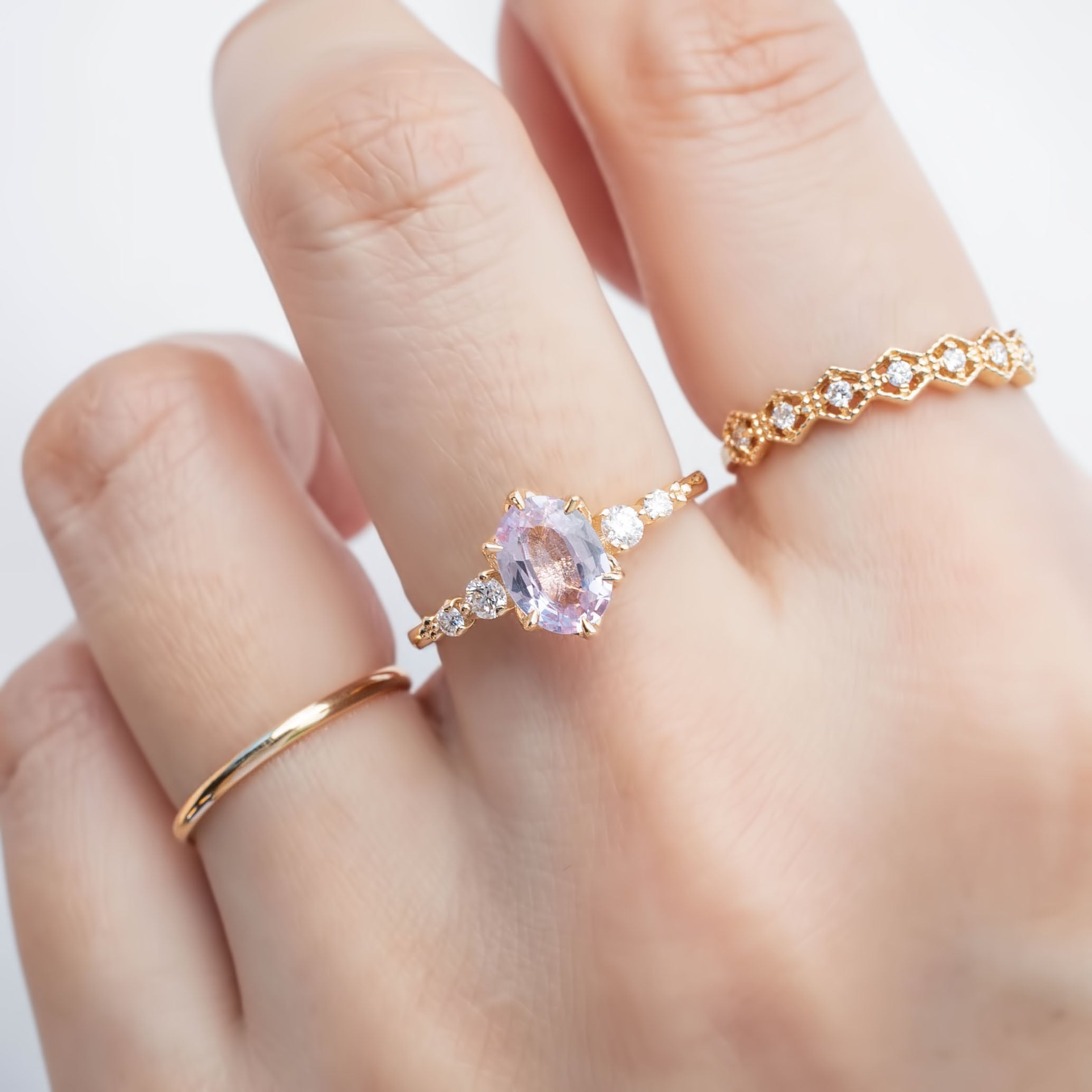 【一点物】エステルフルールリング ・1.19ct・非加熱マダガスカル産ライトピンクサファイア・K14YG