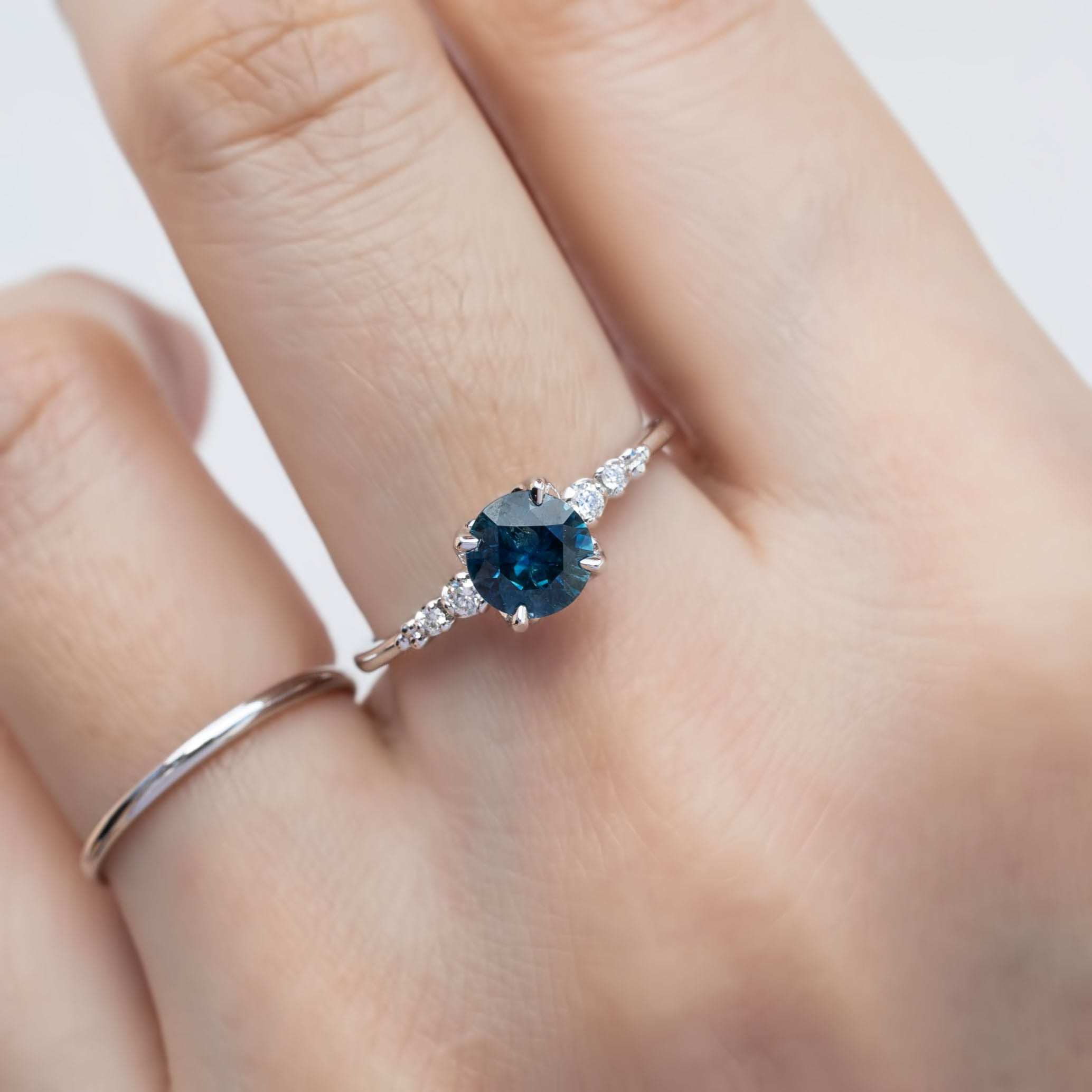 Estel Fleur Four Prongs Ring, 0.87ct Blue Montana Sapphire, 14k White Gold (One of a kind)