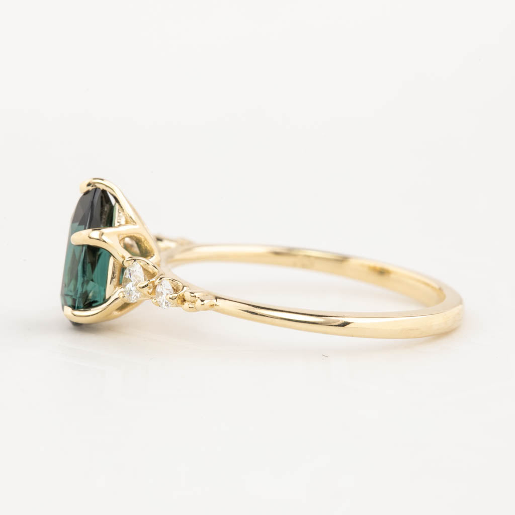 Estel Fleur Ring Peacock Green Pear Tourmaline, 14K Yellow Gold (One of a kind)