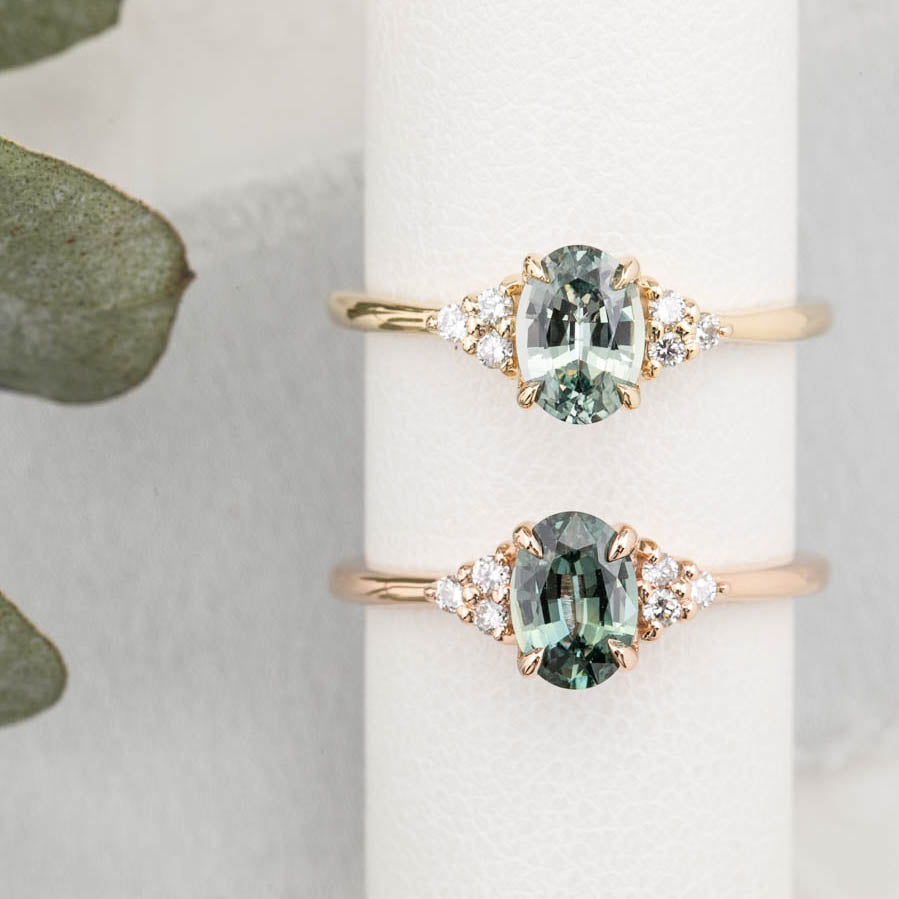 Teresa Ring 0.86ct Blue Green Madagascar Sapphire, 14K Rose Gold (One of a kind)
