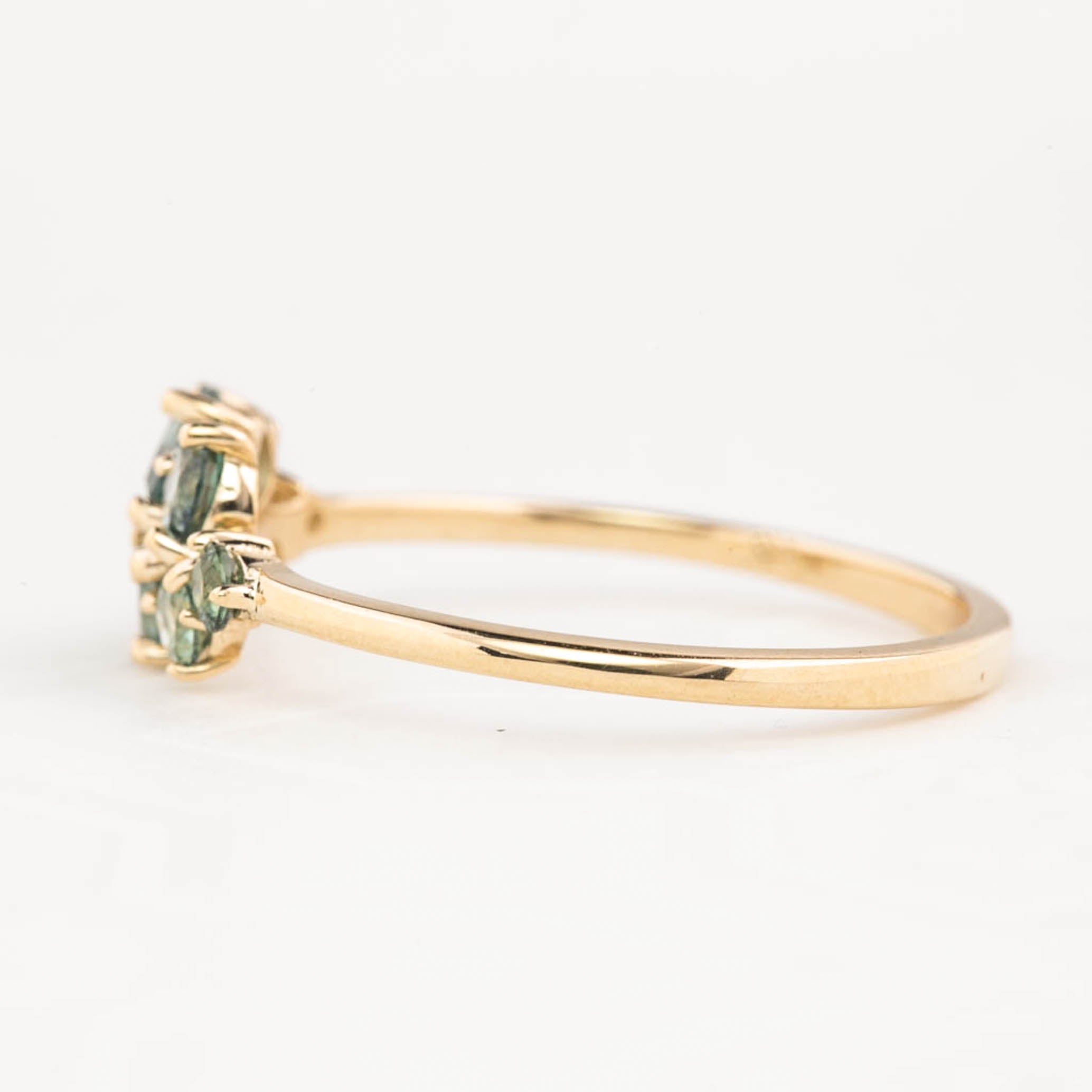 Seven Stones Green Sapphire Stardust Cluster Ring, 14k Gold