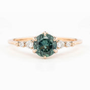 Estel Fleur Six Prongs Ring 1.02ct Blue Green Round Montana Sapphire, 14K Rose Gold (One of a kind)