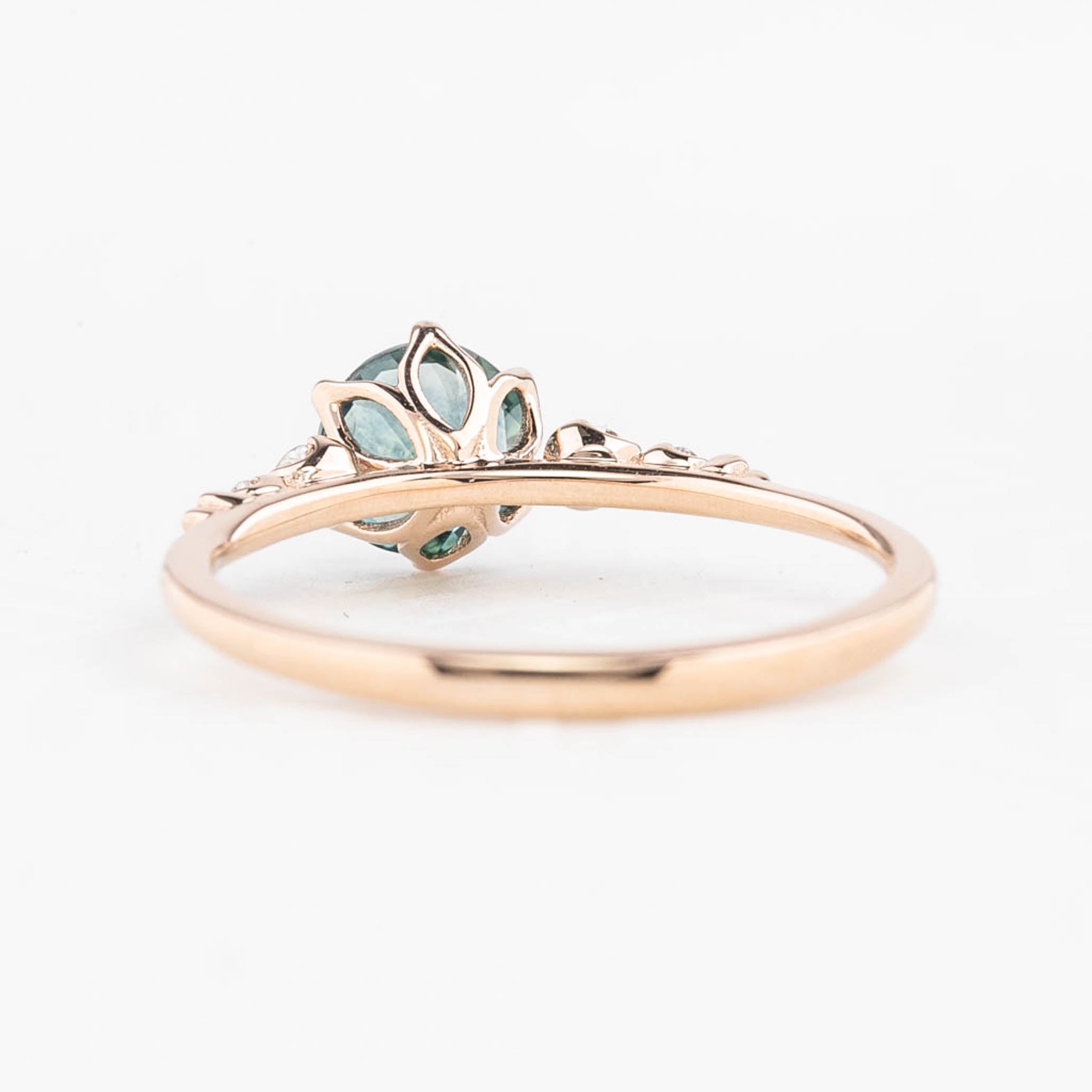Estel Fleur Six Prongs Ring 1.02ct Blue Green Round Montana Sapphire, 14K Rose Gold (One of a kind)