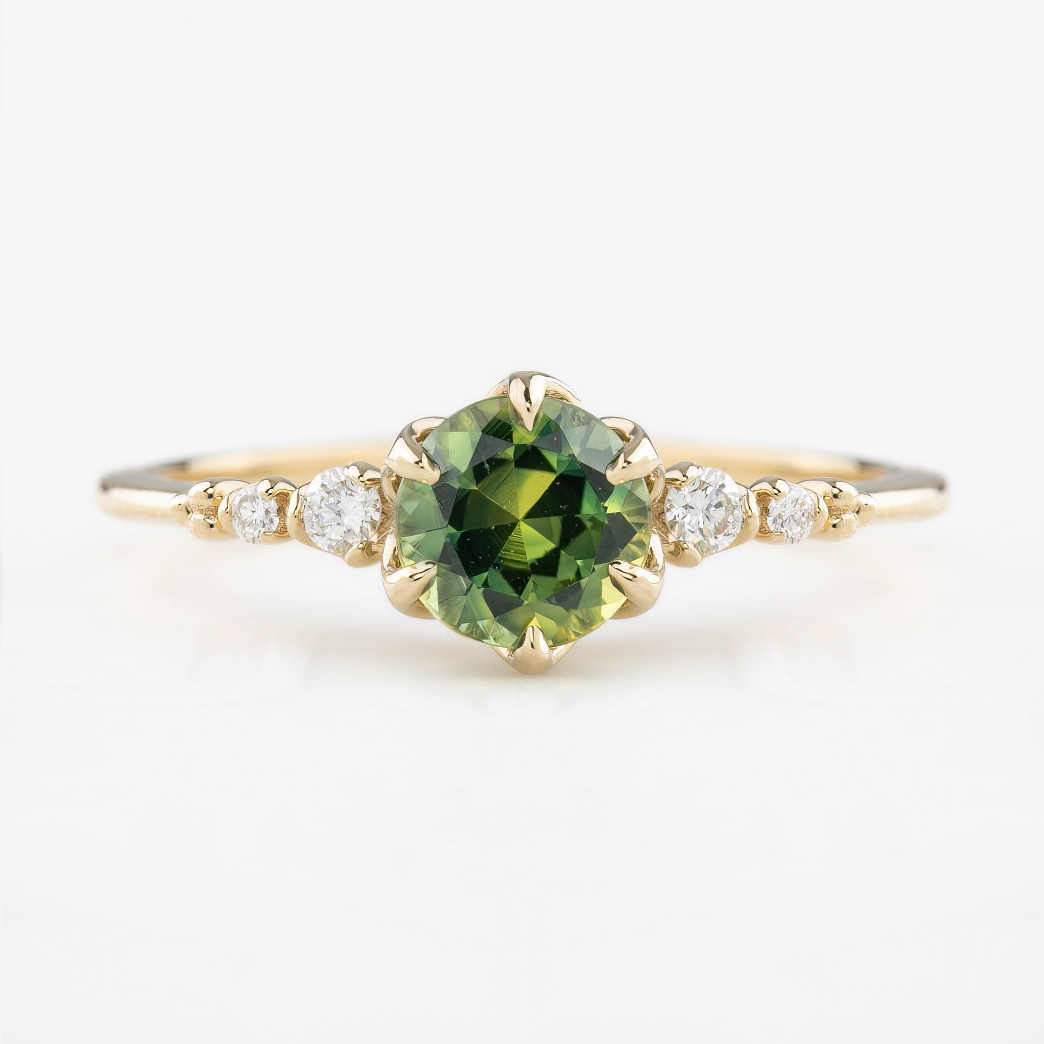 【即日配送】エステルフルールリング ・1.04ct・加熱モンタナ産グリーンサファイア・K14YG