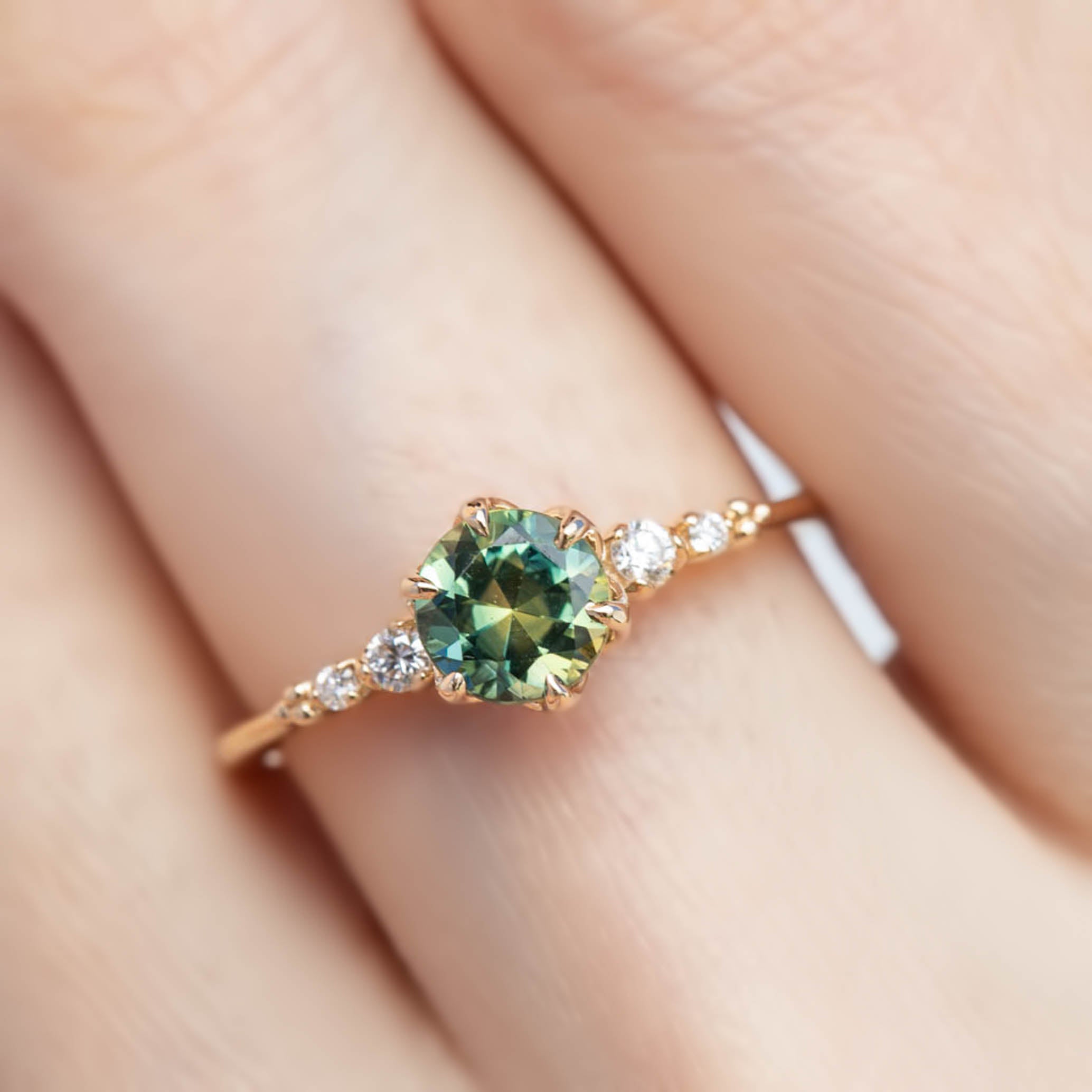 【即日配送】エステルフルールリング ・1.04ct・加熱モンタナ産グリーンサファイア・K14YG