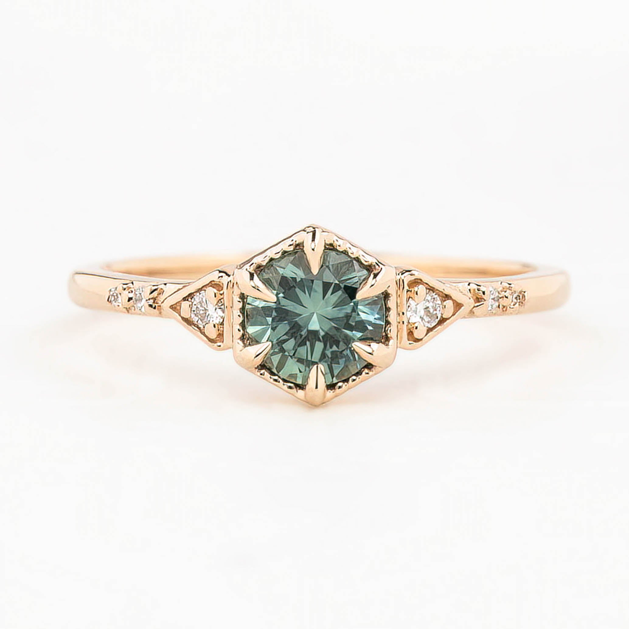 【一点物】アガサリング ・0.71ct・加熱モンタナ産ブルーグリーンサファイア・K14RG