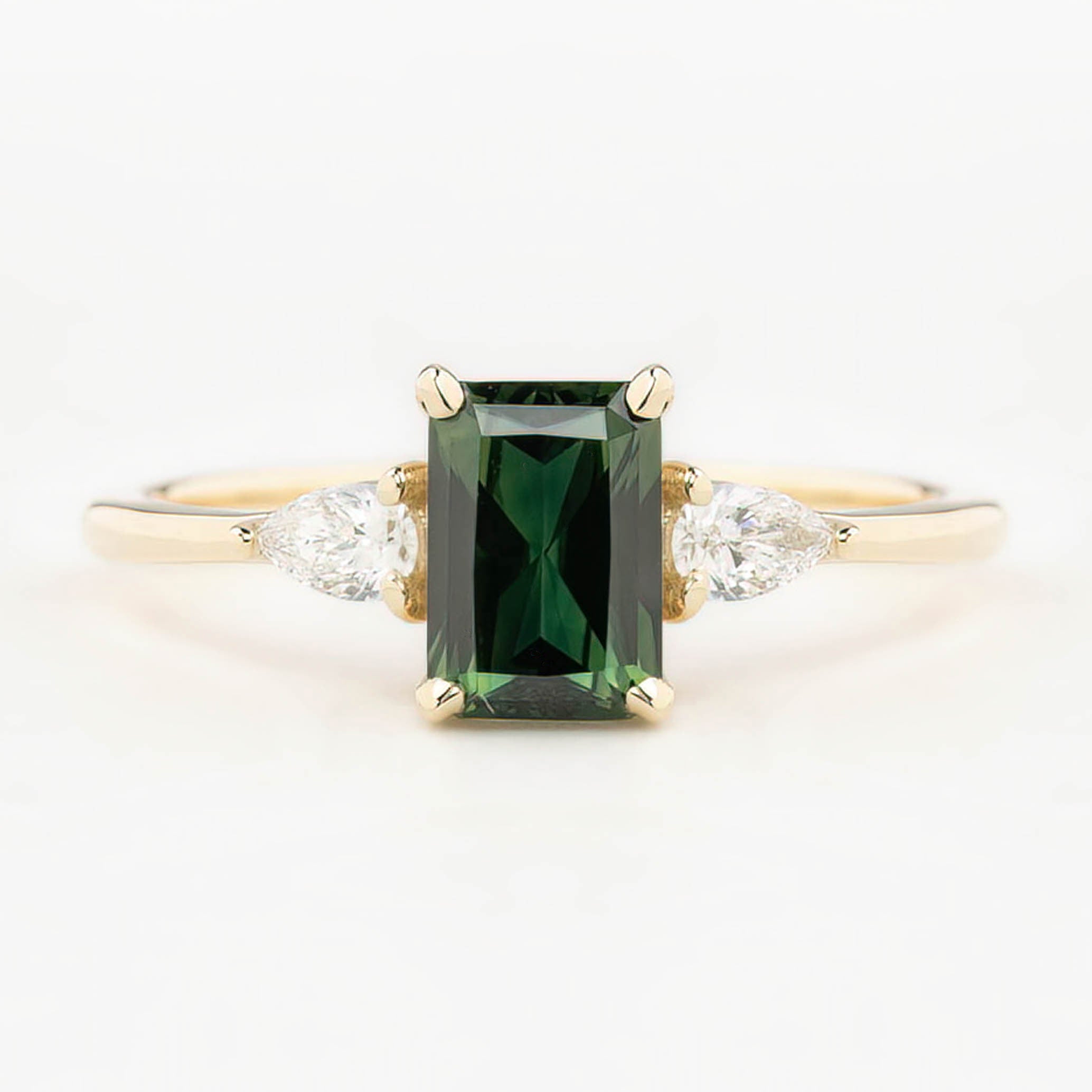 Olivia Ring 1.25ct Deep Green Emerald Cut Unheated Australian Sapphire, 14K Yellow Gold (One of a kind)