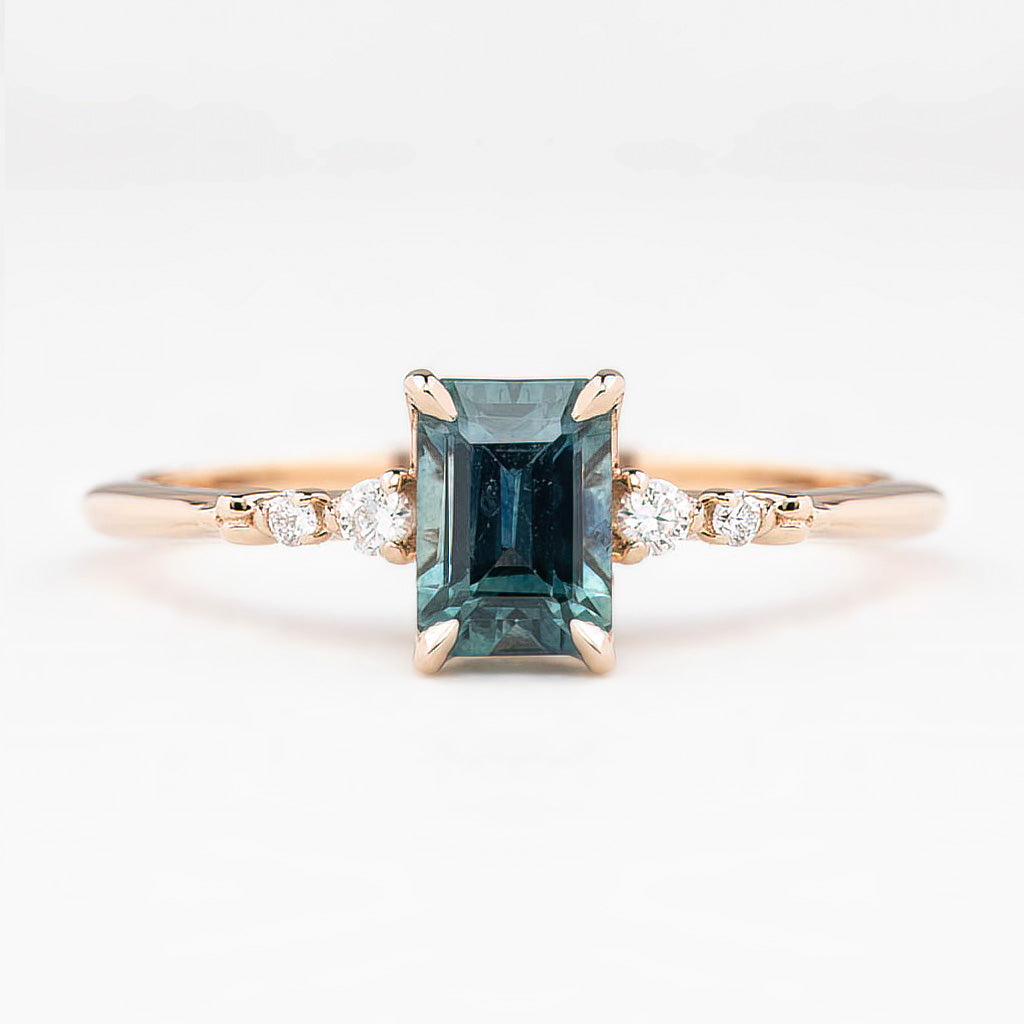Estel Fleur Four Prongs Ring 1.09ct Blue Green Montana Sapphire, 14K Rose Gold (One of a kind)