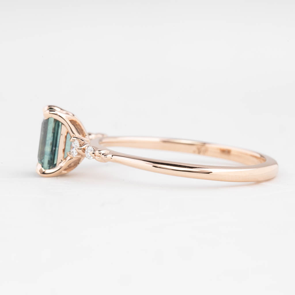 Estel Fleur Four Prongs Ring 1.09ct Blue Green Montana Sapphire, 14K Rose Gold (One of a kind)