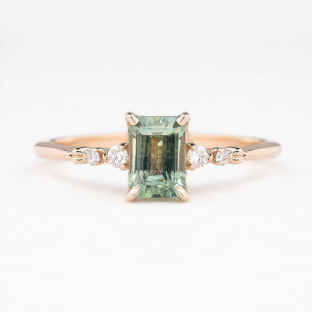 Estel Fleur Four Prongs Ring 1.11ct Light Blue Green Montana Sapphire, 14K Rose Gold (One of a kind)