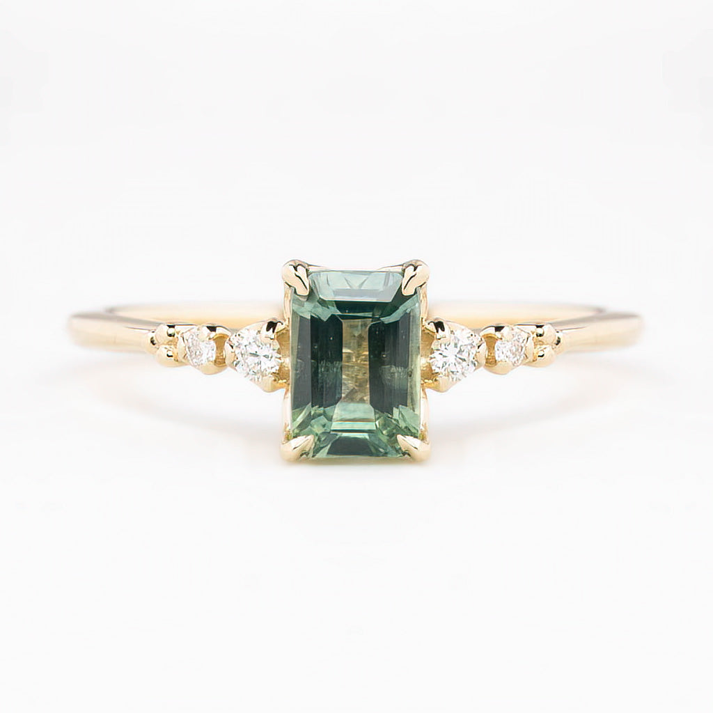 Estel Fleur Four Prongs Ring 0.99ct Green Montana Sapphire, 14K Yellow Gold (One of a kind)