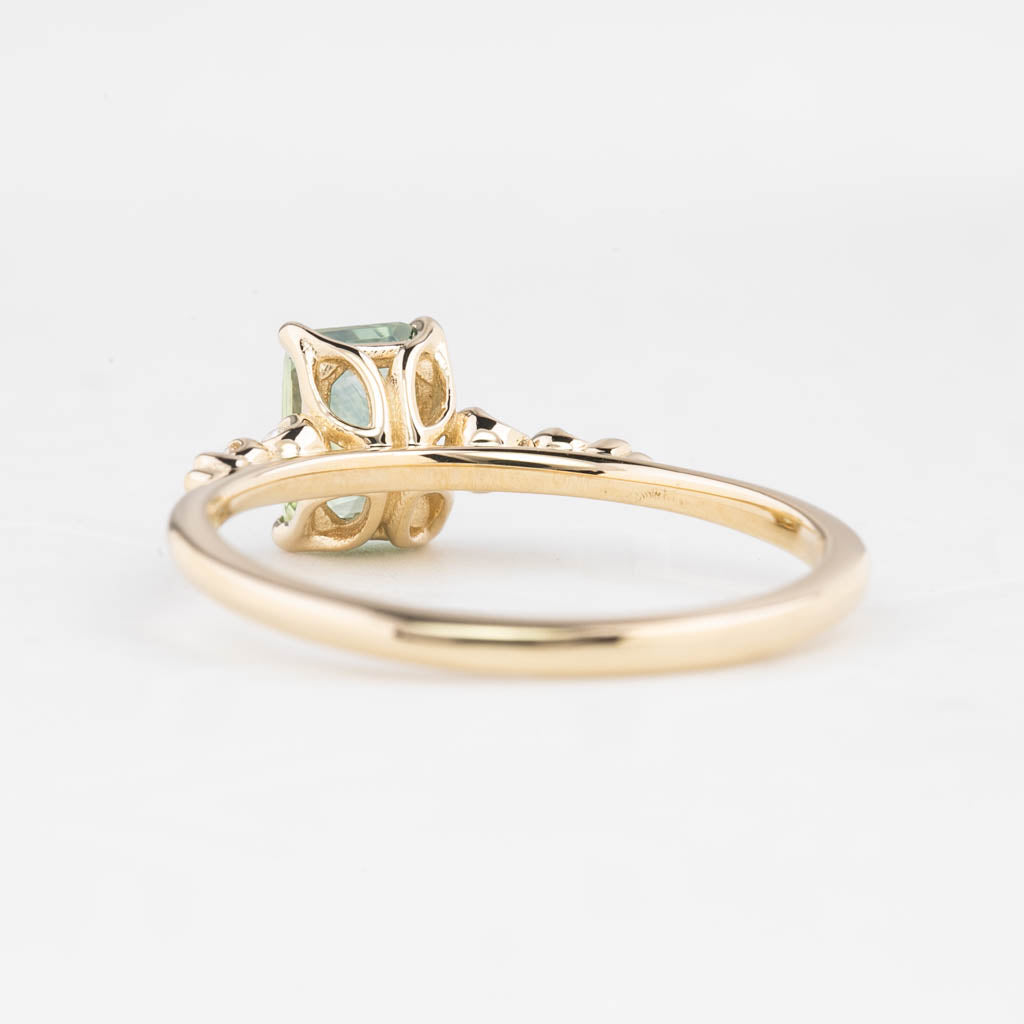 Estel Fleur Four Prongs Ring 0.99ct Green Montana Sapphire, 14K Yellow Gold (One of a kind)