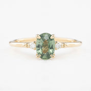 Estel Ring 0.9ct Light Green Unheated Oval Sapphire, 14K Yellow Gold (One of a kind)
