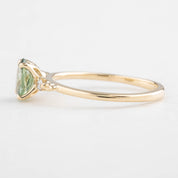 Estel Ring 0.9ct Light Green Unheated Oval Sapphire, 14K Yellow Gold (One of a kind)