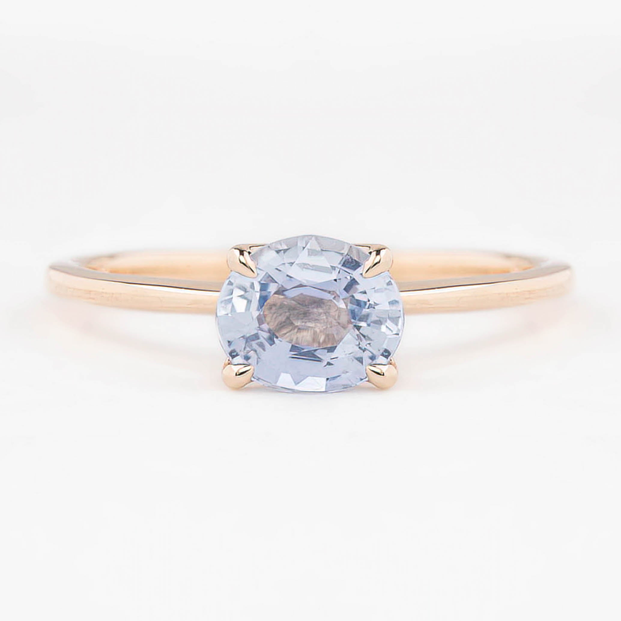 Sara Ring 1.11ct Light Blue Oval Madagascar Sapphire, 14K Rose Gold (One of a kind)
