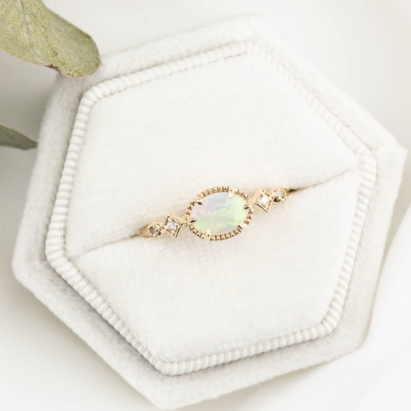 Stella Ring 0.30ct Rainbow Opal, 14K Yellow Gold (One of a kind)
