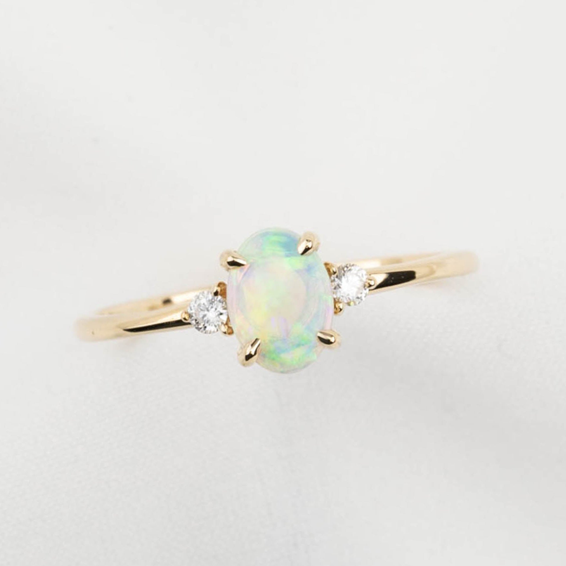 Emilie Ring 0.30ct Rainbow Opal, 14K Yellow Gold (One of a kind)